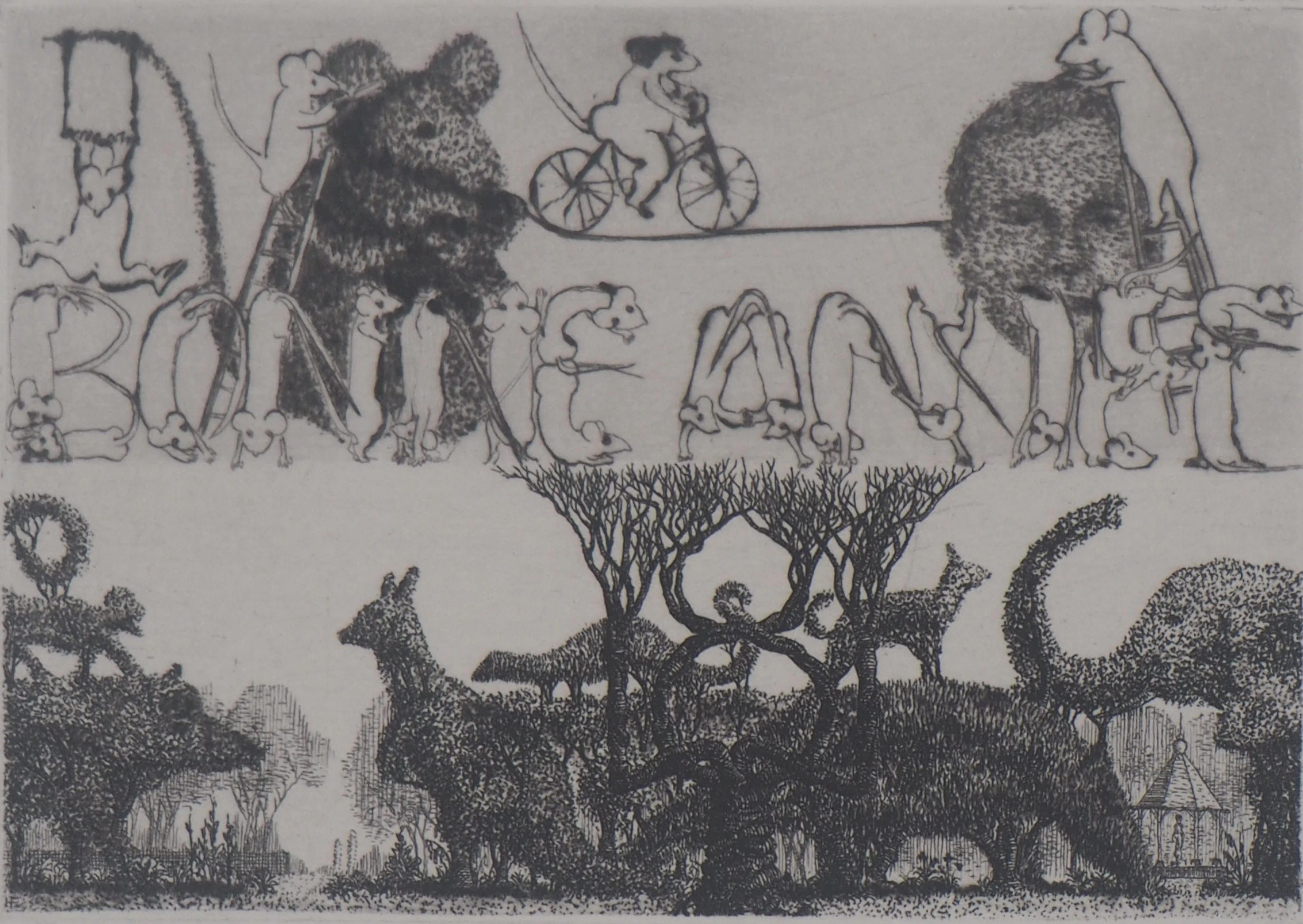 François HOUTIN : Des animaux et des hommes , 1981 - Gravure originale signée