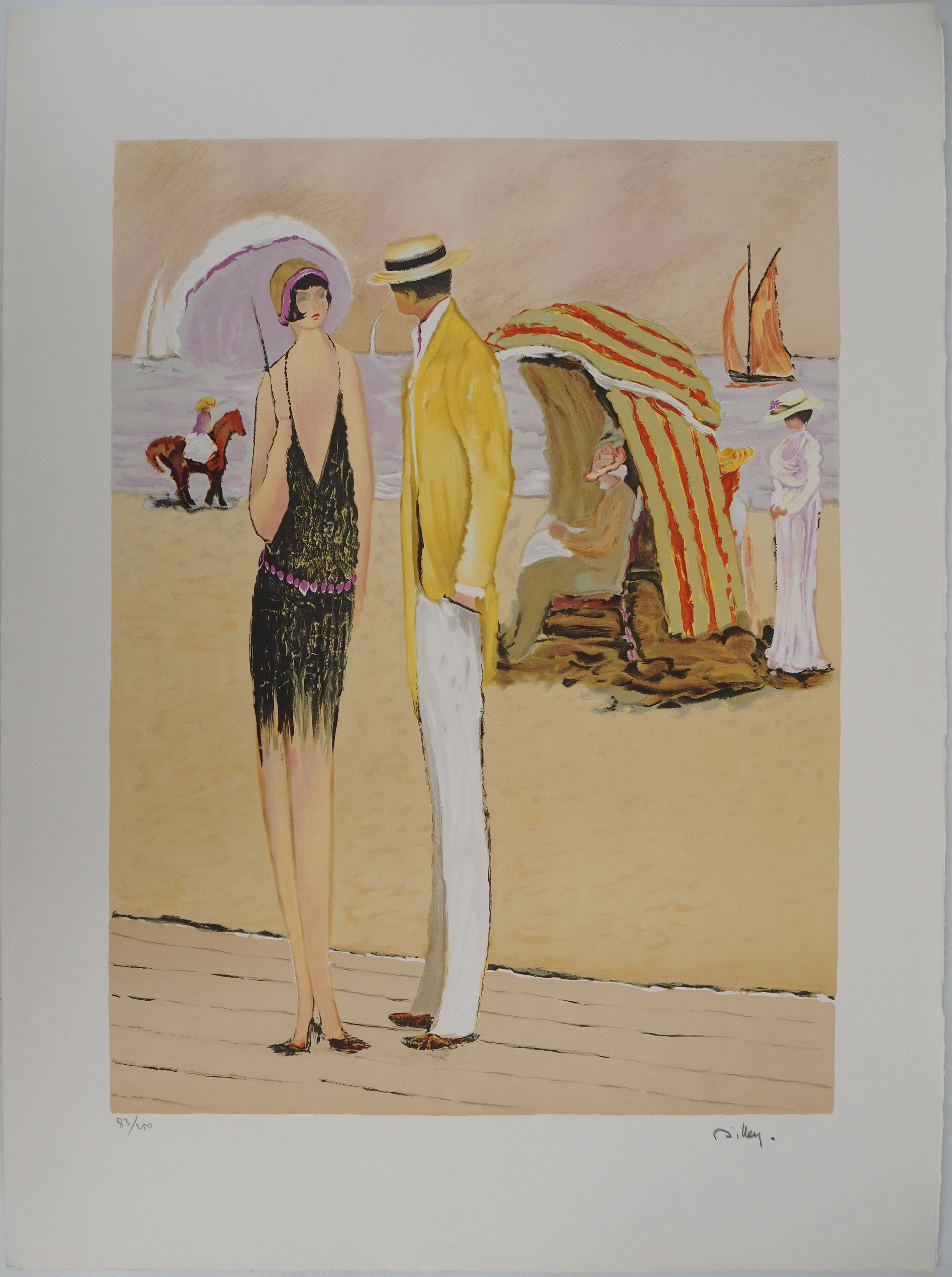 Ramon DILLEY : Couple sur la plage - Lithographie originale signée