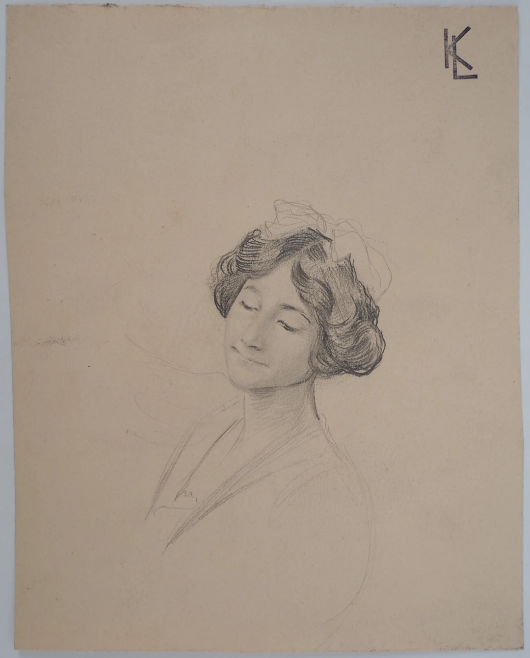 Léopold Franz KOWALSKI: Portrait d'Anna coiffée d'un ruban, dessin original