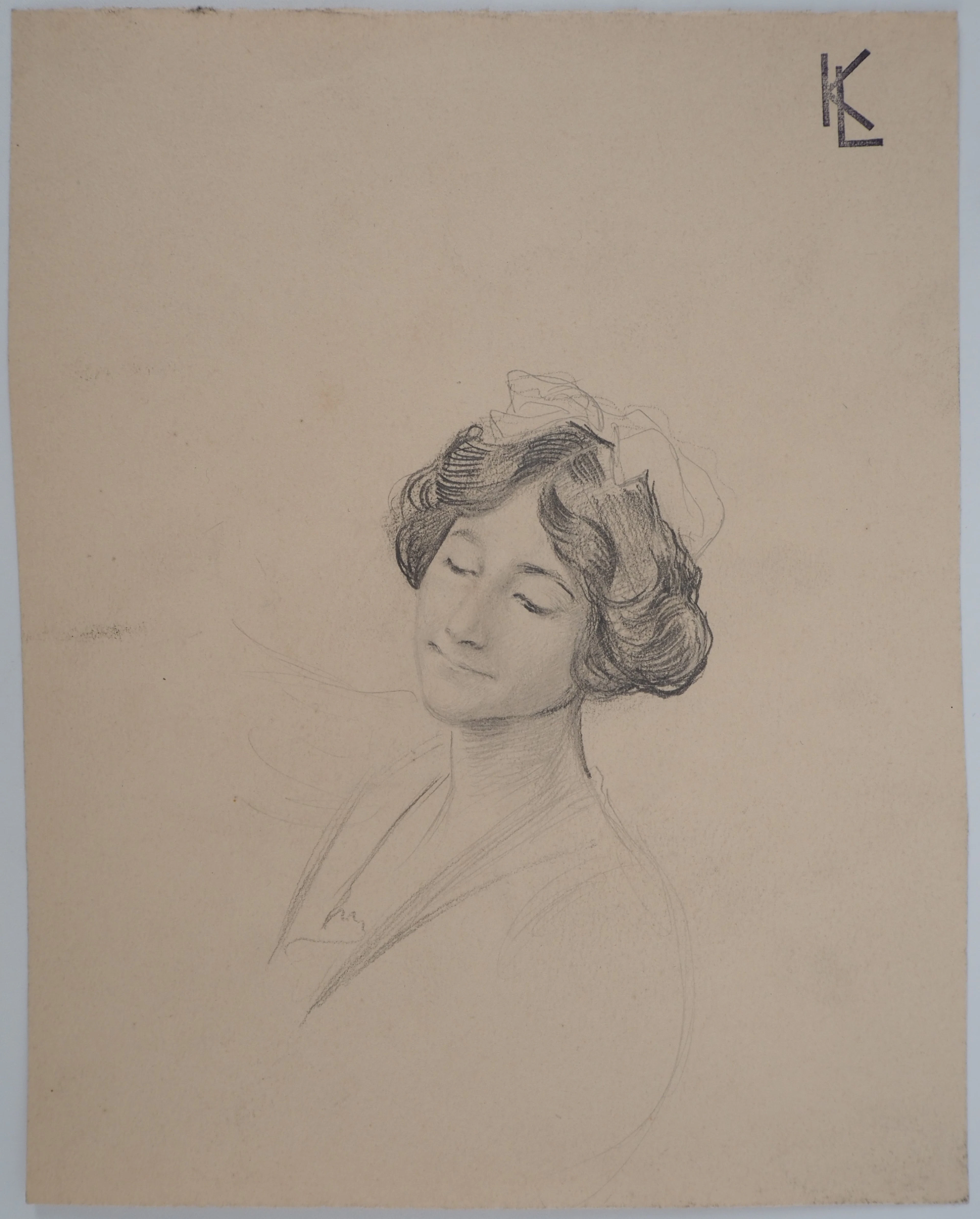 Léopold Franz KOWALSKI: Portrait d'Anna coiffée d'un ruban, dessin original