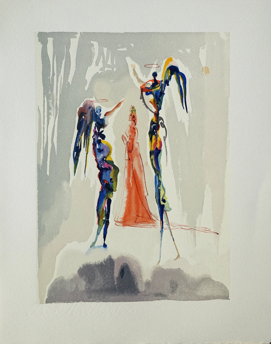 Salvador DALI : Dante et deux anges, Bois gravé original