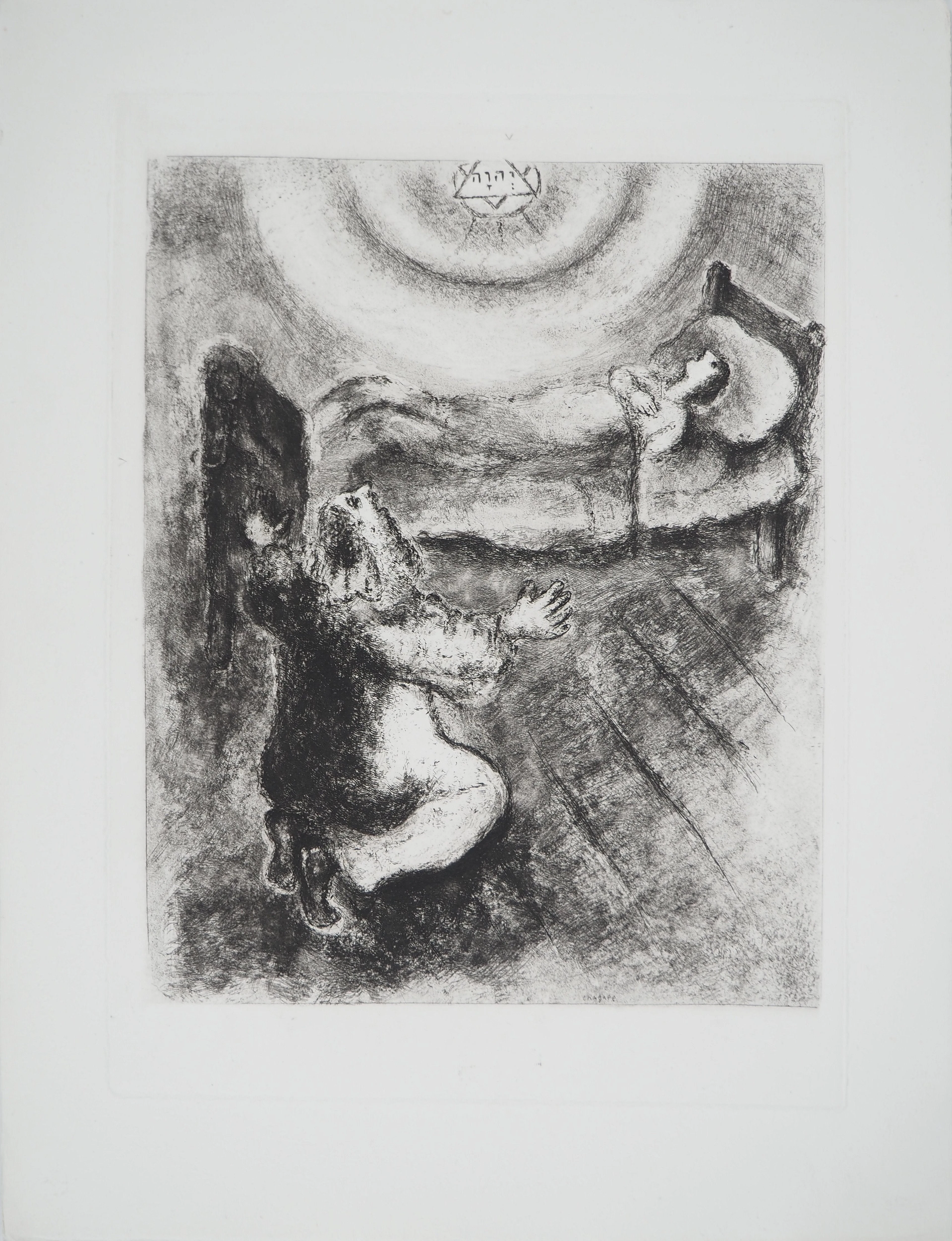 Marc CHAGALL : L'enfant ressuscité par Elie, Gravure originale signée