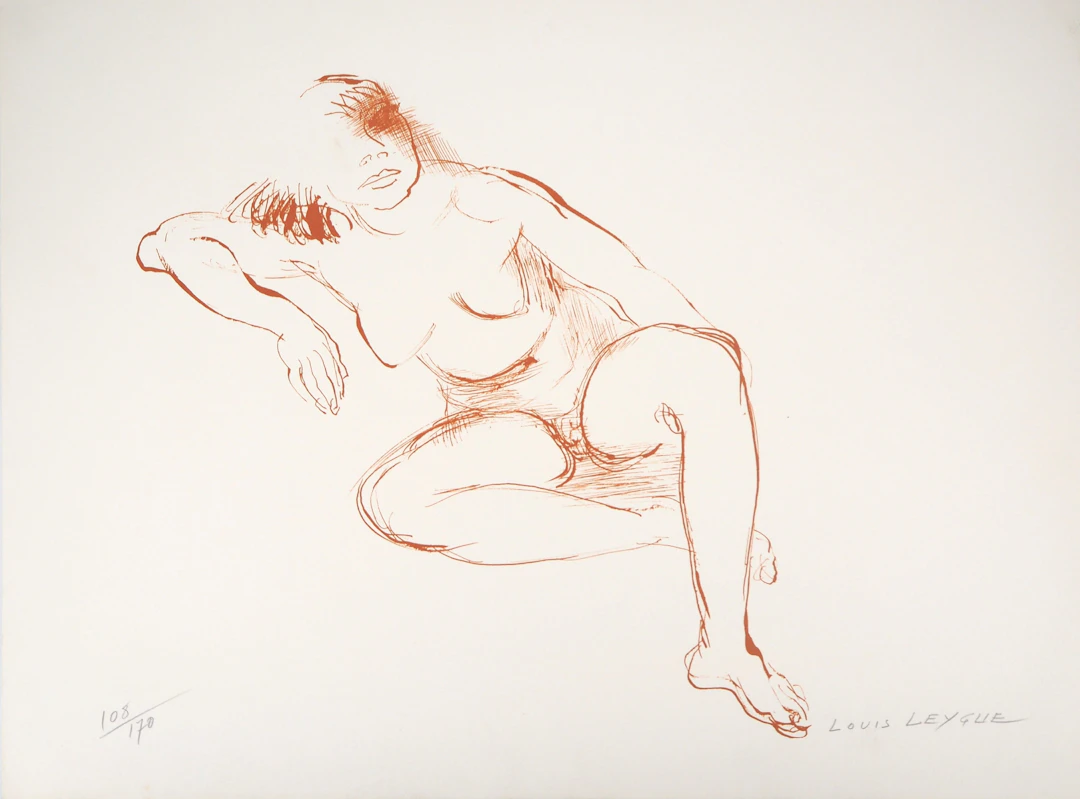 Louis LEYGUE : Nu assis - Lithographie Originale Signée et Numérotée