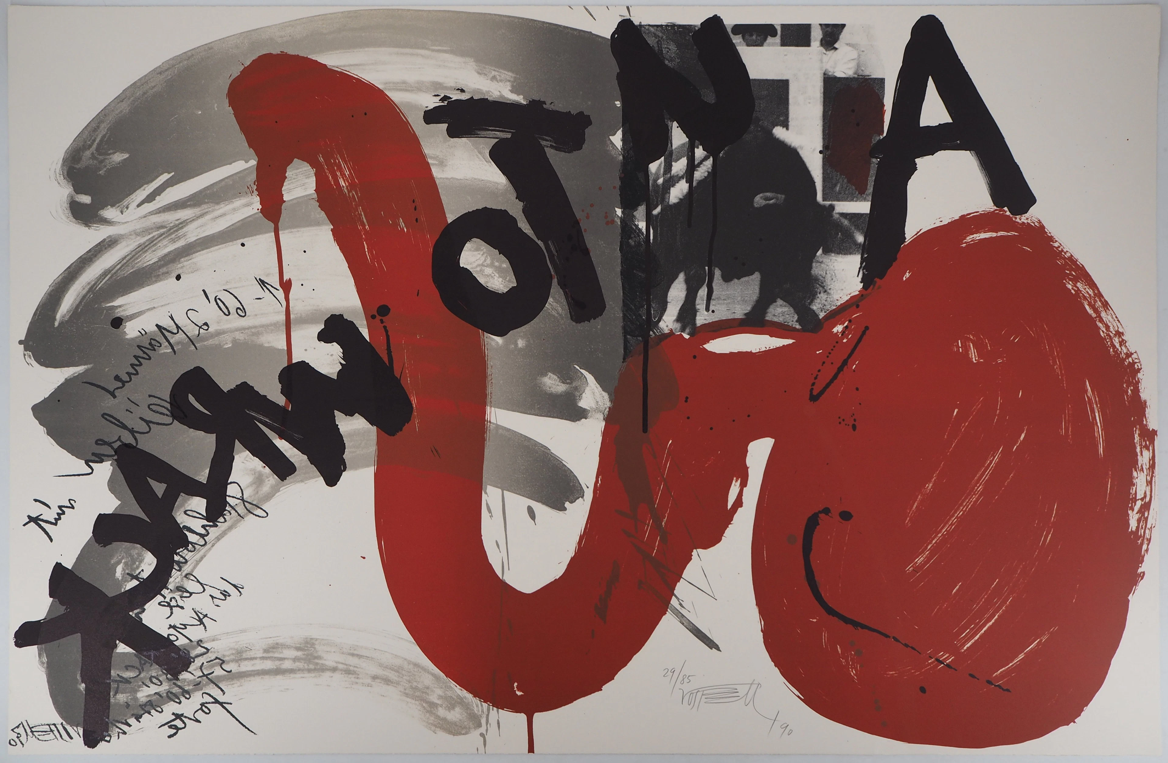 Wolf VOSTELL - Le cri : Le taureau vaincu, 1990 - Lithographie originale signée