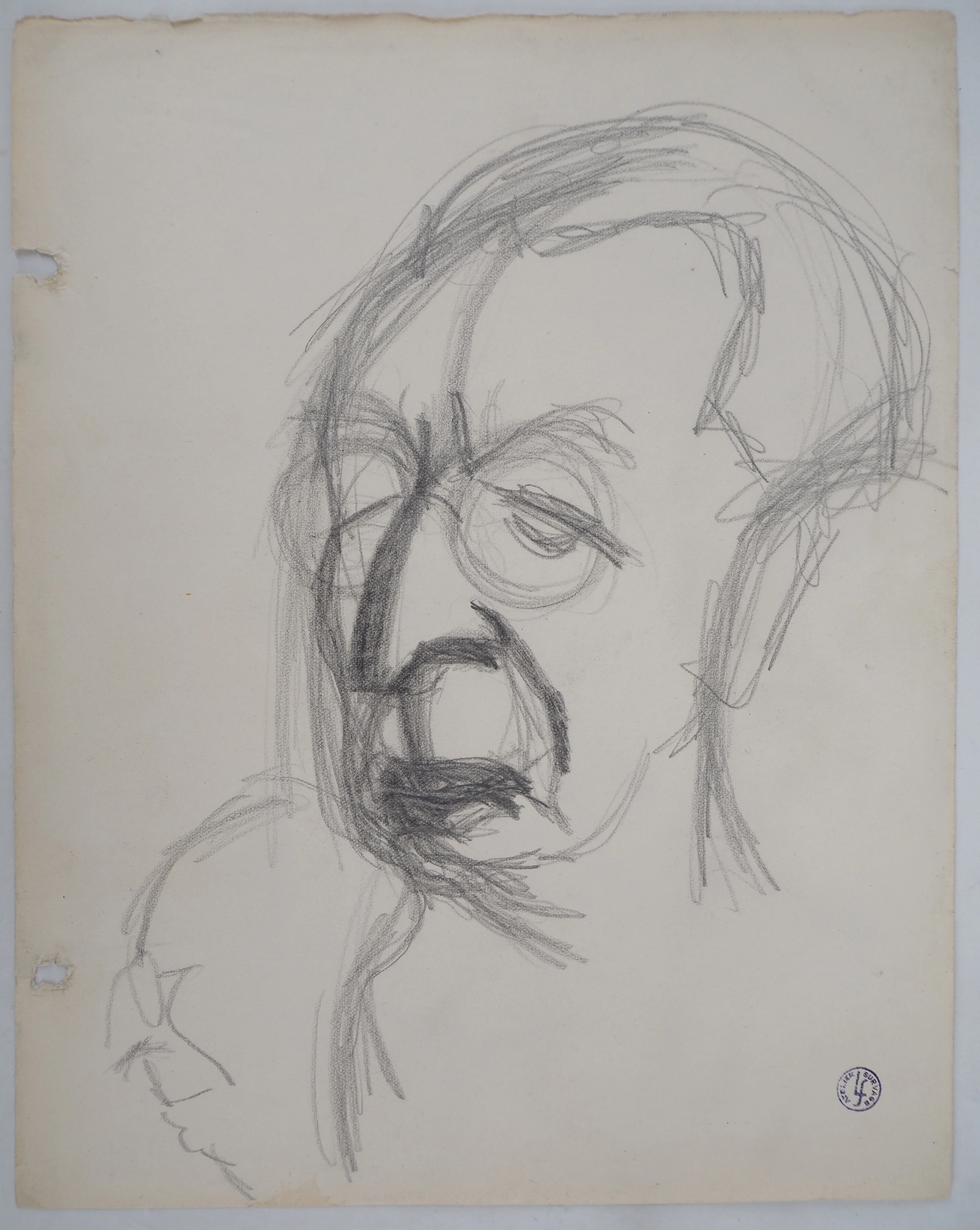 Léopold SURVAGE - Portrait d’homme pensif - Dessin original, signé