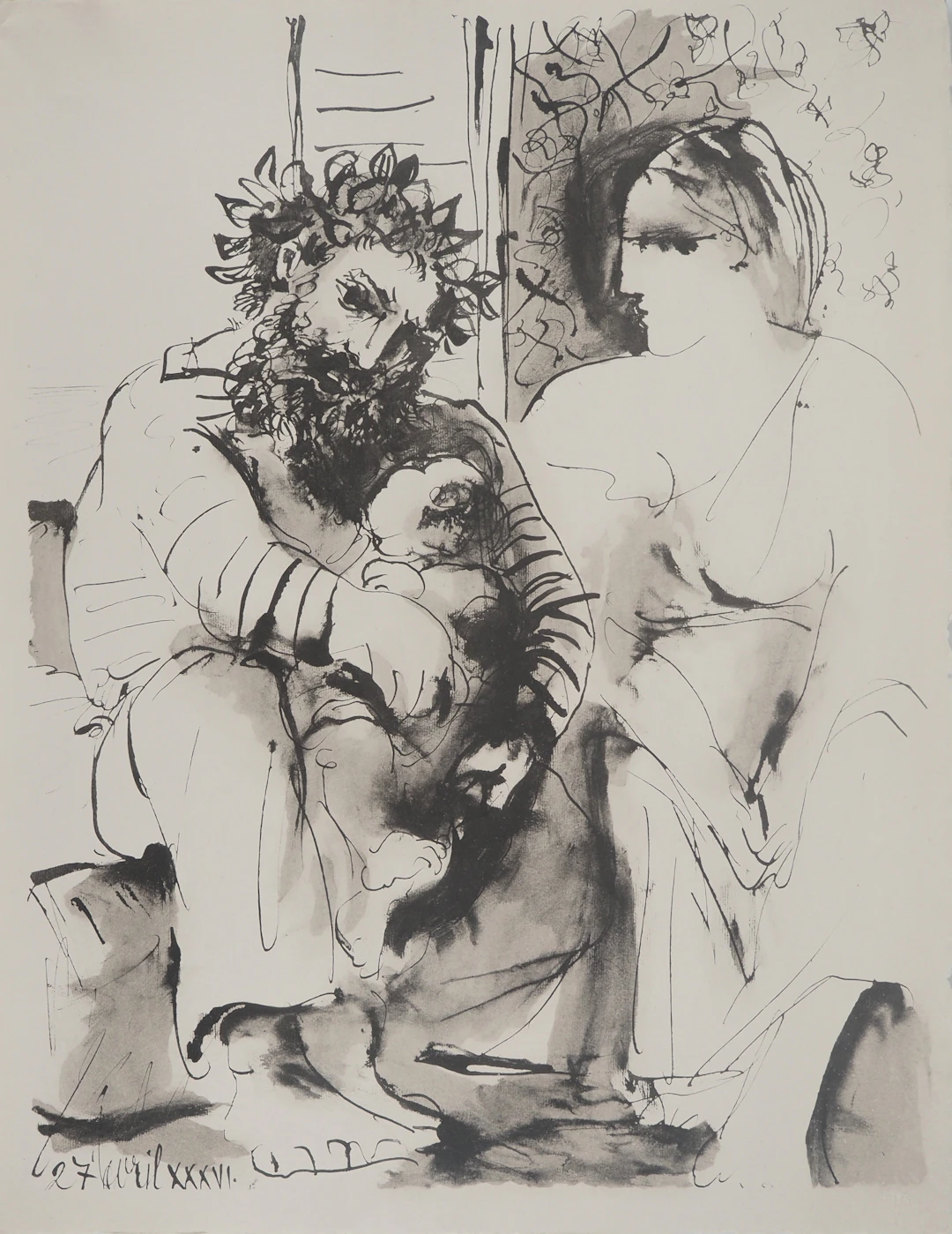 Pablo PICASSO : La famille antique, Lithographie et pochoir