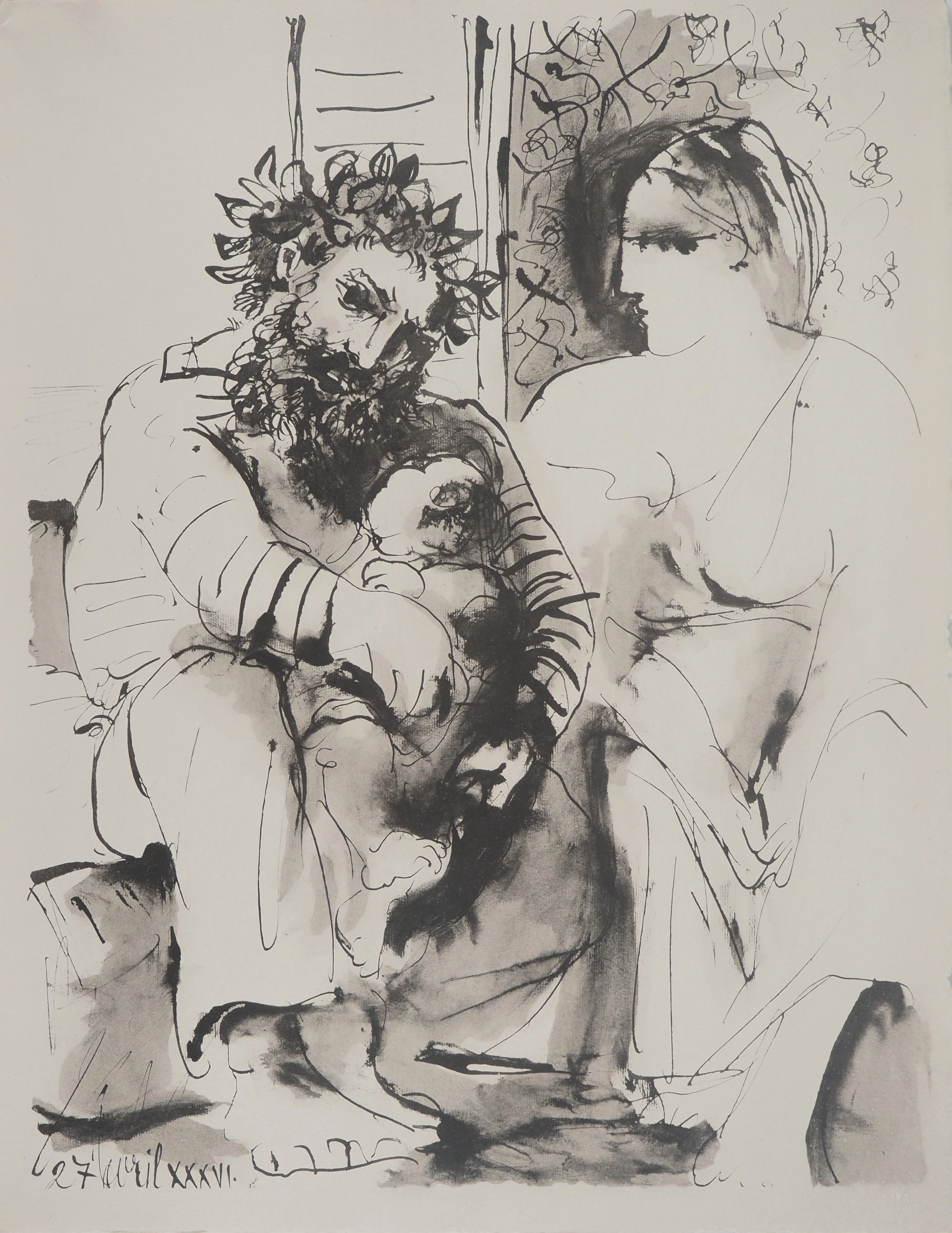 Pablo PICASSO : La famille antique, Lithographie et pochoir