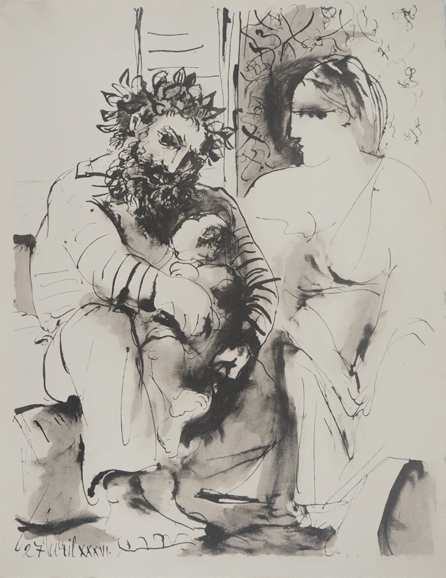 Pablo PICASSO : La famille antique, Lithographie et pochoir
