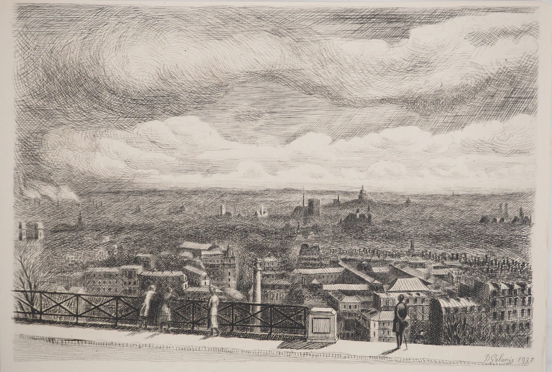 Demetrios Emmanuel GALANIS : Vue depuis le Sacré Cœur, Gravure originale signée