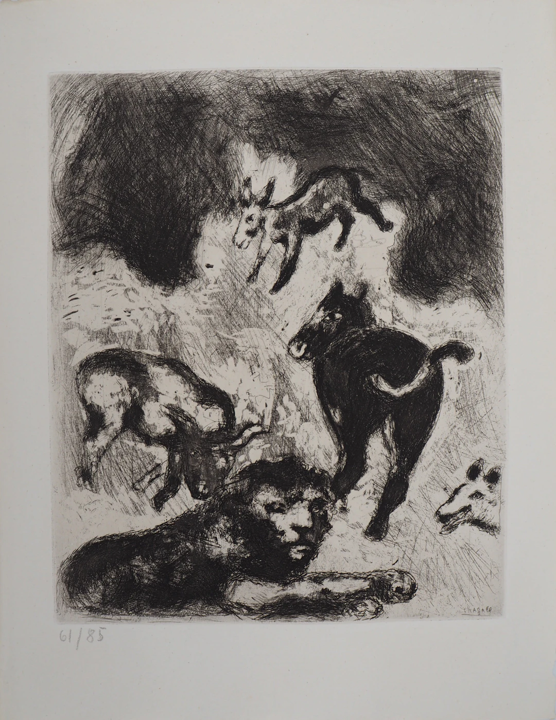 Marc CHAGALL : Le vieux lion, Gravure originale signée