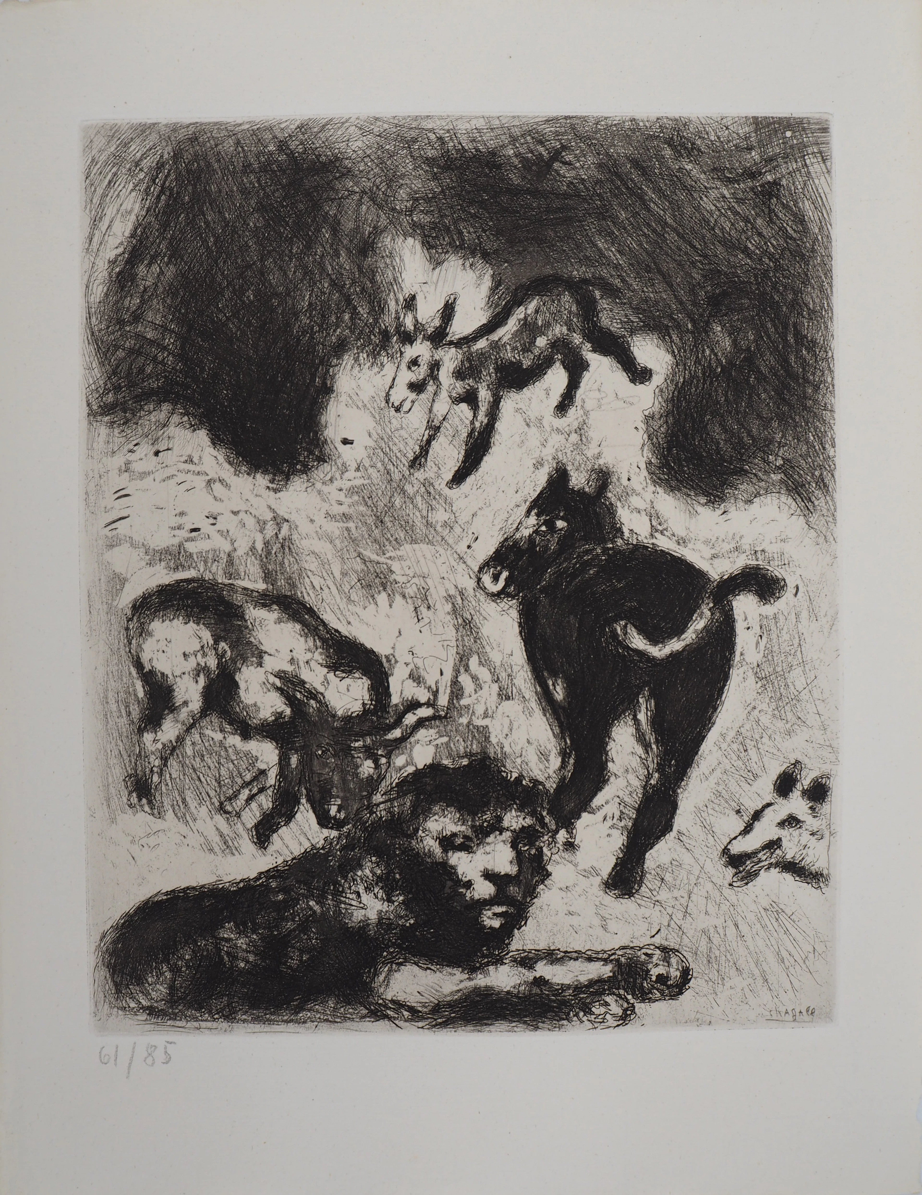 Marc CHAGALL : Le vieux lion, Gravure originale signée