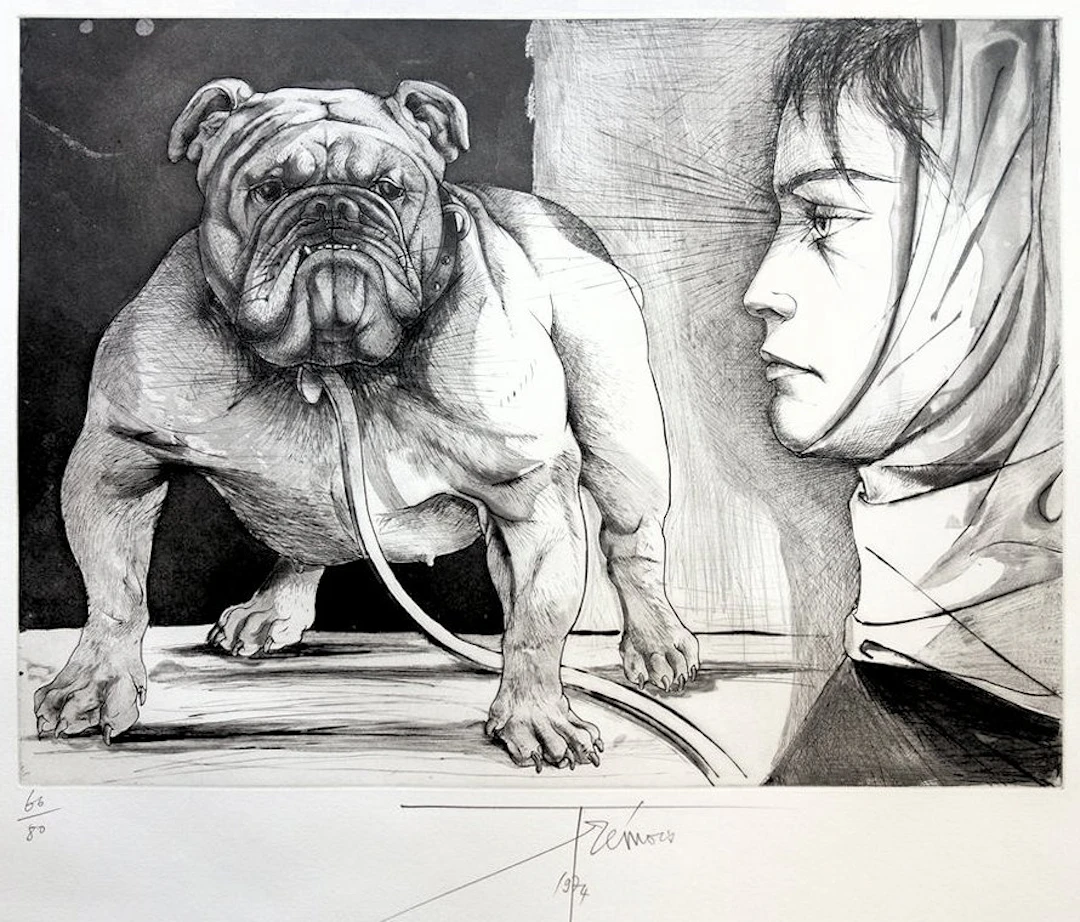 Pierre-Yves TREMOIS : Le Bouledogue - Gravure originale Signée