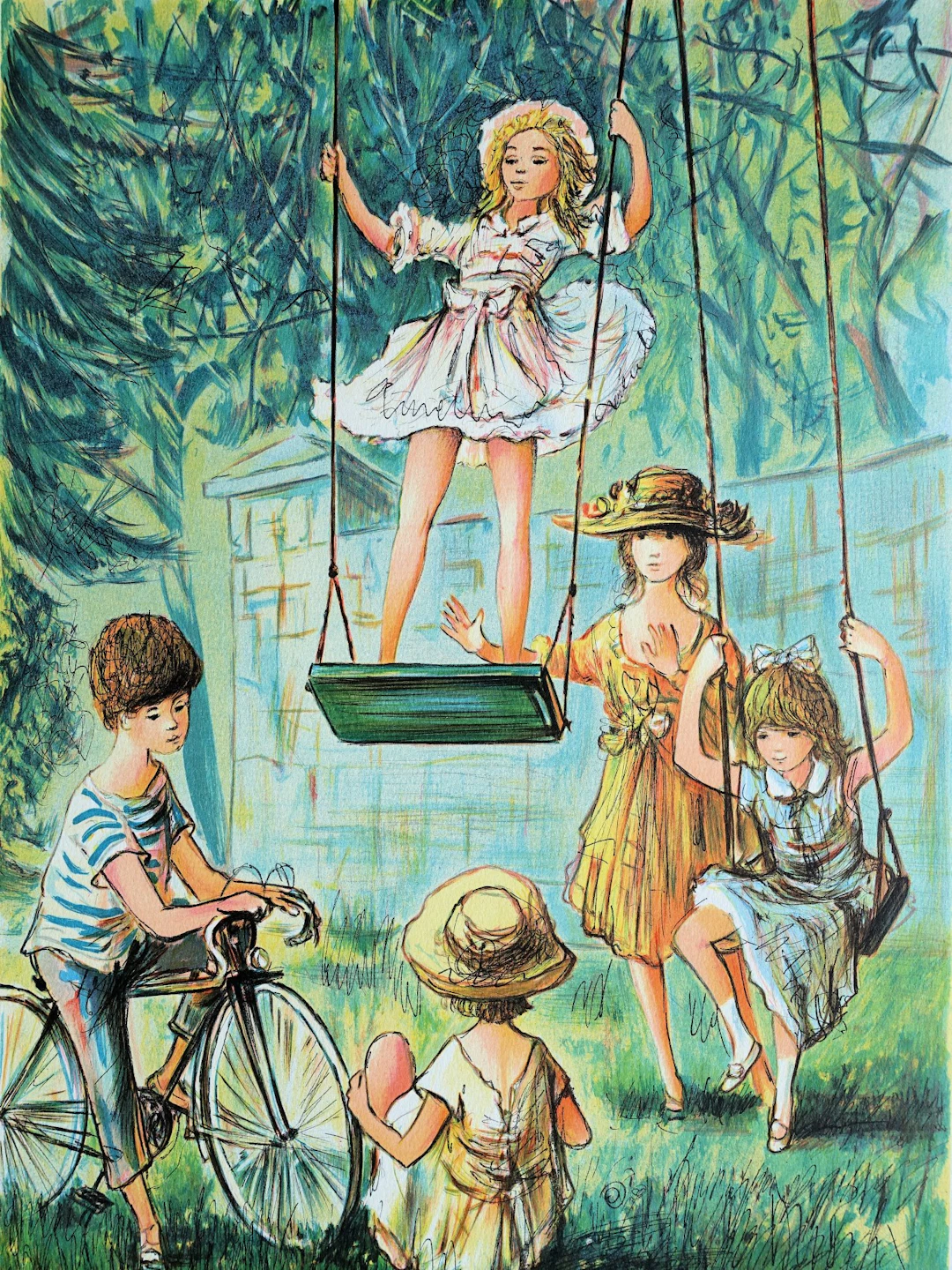 Jacques LALANDE : Enfants jouant - Lithographie originale signée