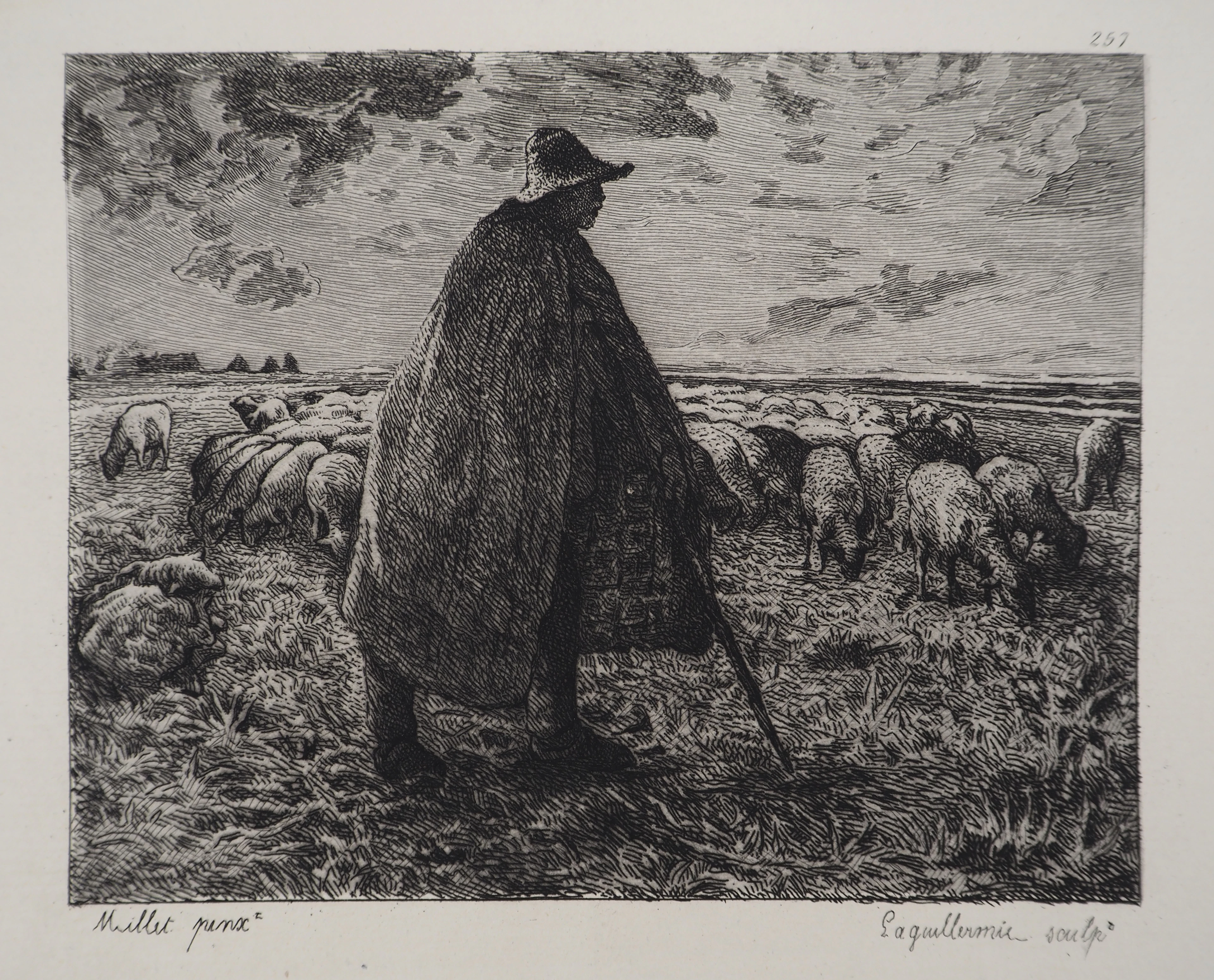 Jean François MILLET : Le vieux berger - Gravure, Signée #Durand Ruel - 1873