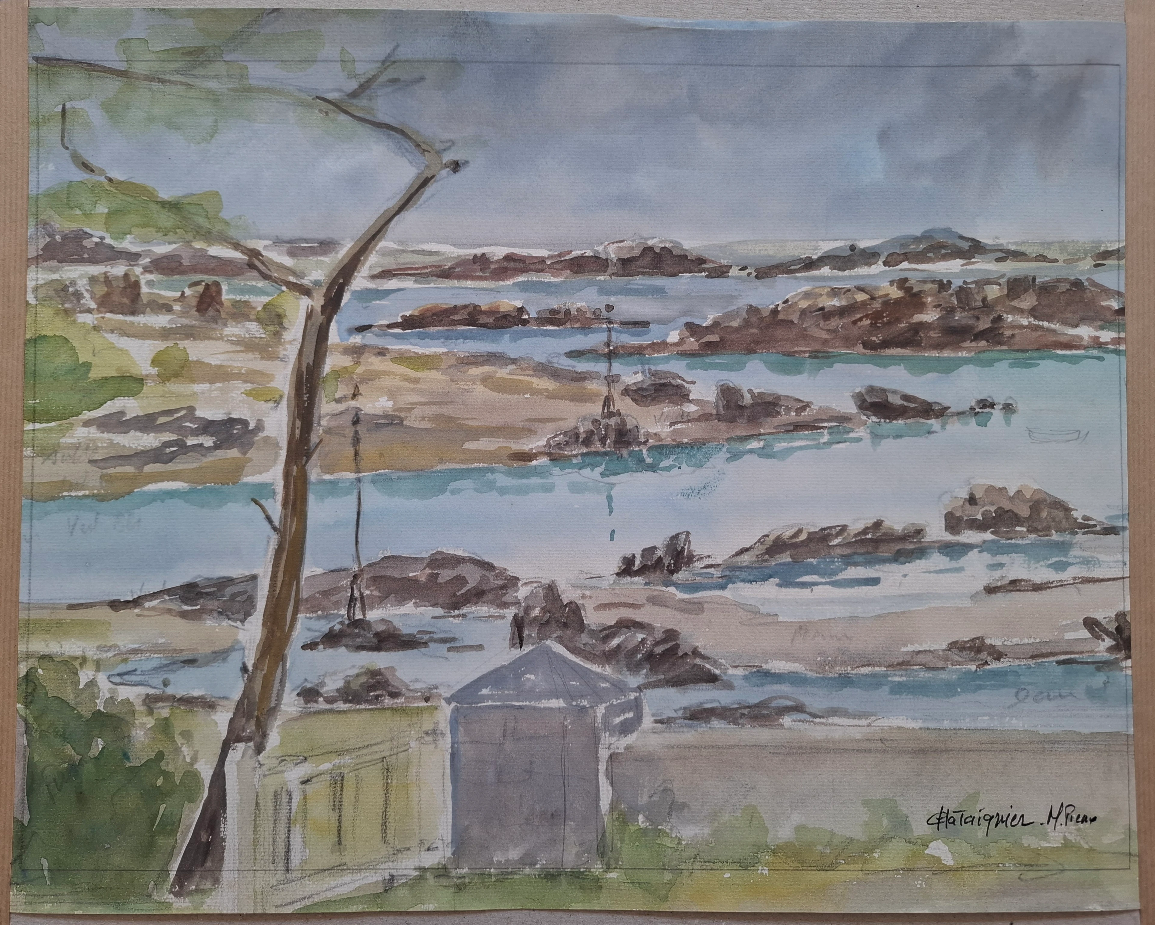 Maurice CHATAIGNIER - Chausey, Aquarelle déposée sur un carton