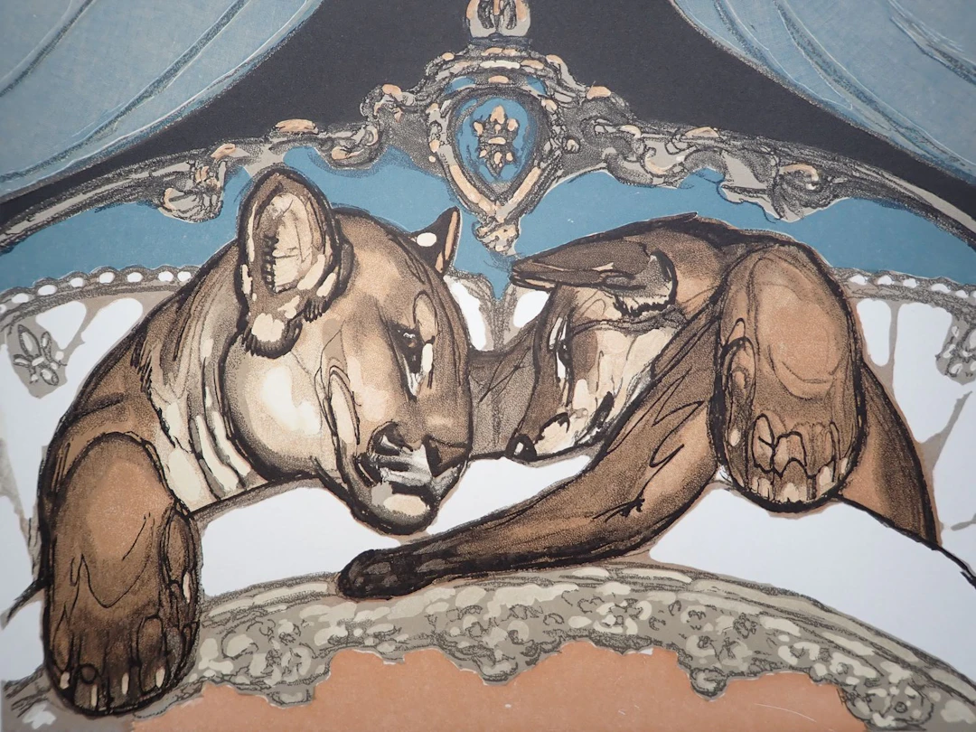 Paul JOUVE - L’amour du lion et du renard - Gravure sur bois