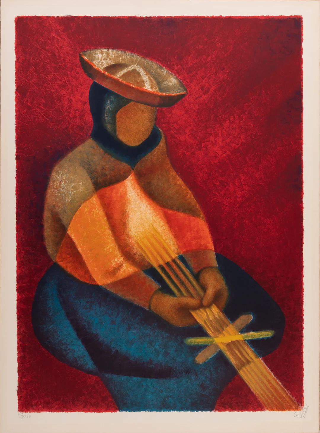 Louis TOFFOLI : Péruvienne qui tisse - Lithographie originale signée