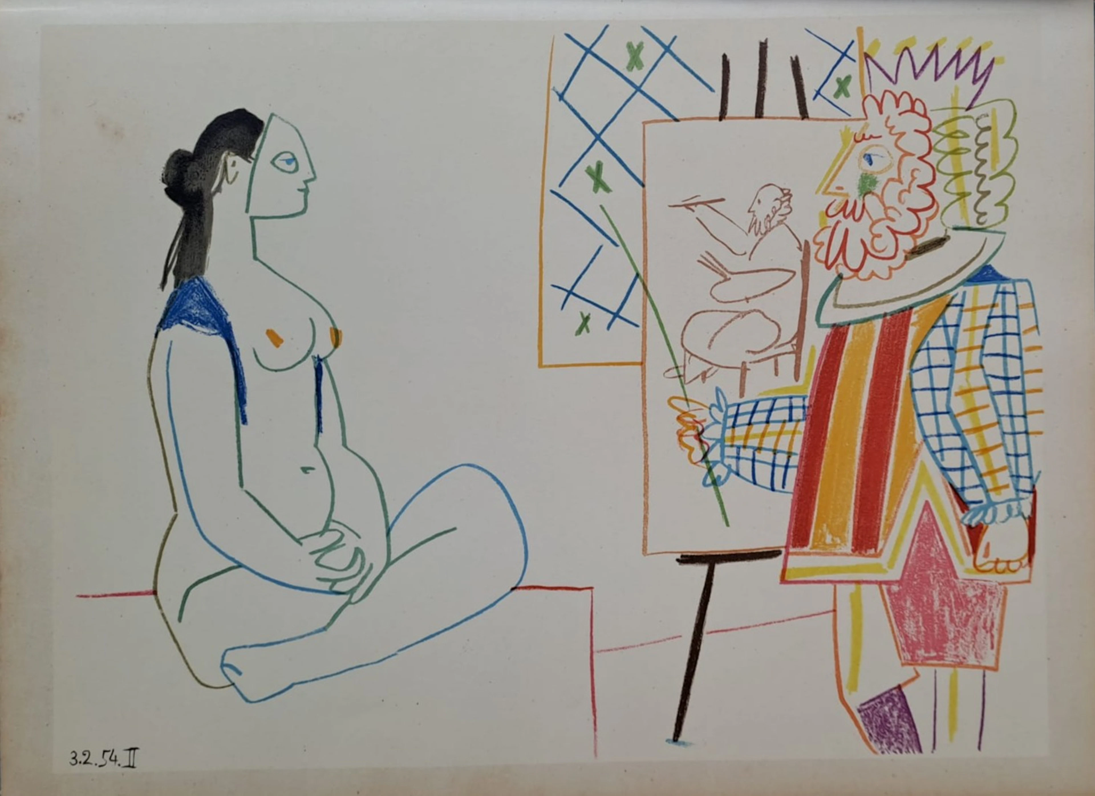 Pablo Picasso - La femme masquée et le roi, 1954 - Lithographie