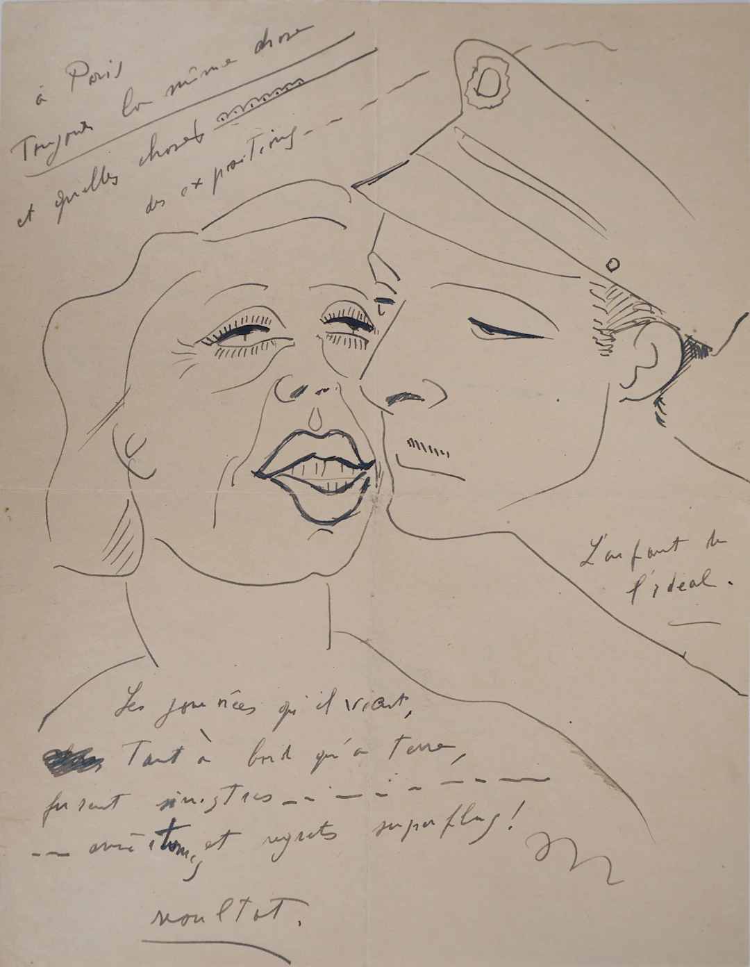 Francis PICABIA - Couple : le baiser, 1949 - Dessin original à l’encre signé