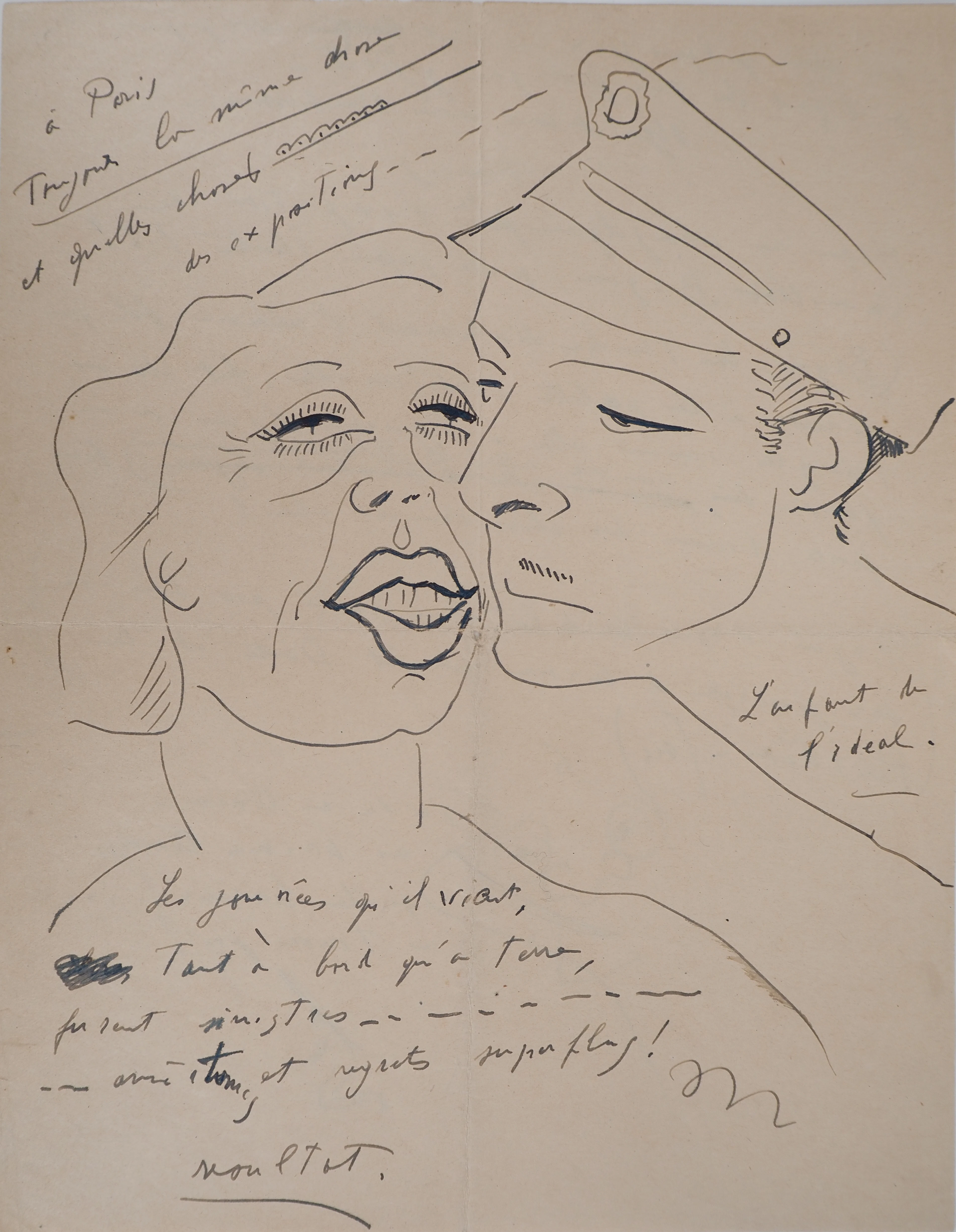 Francis PICABIA - Couple : le baiser, 1949 - Dessin original à l’encre signé
