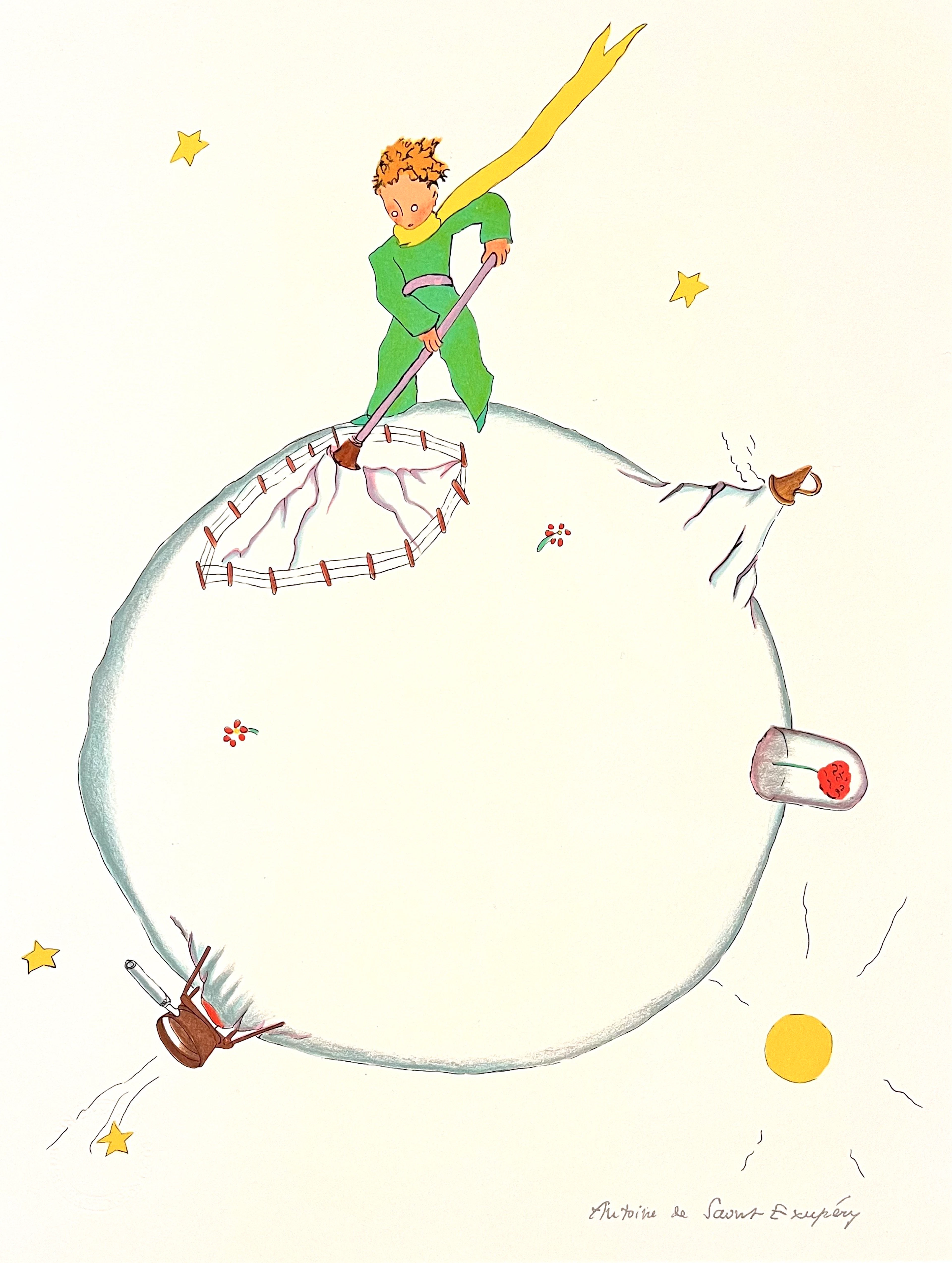 Antoine de Saint-Exupéry - Lithographie "Le petit prince et le volcan"