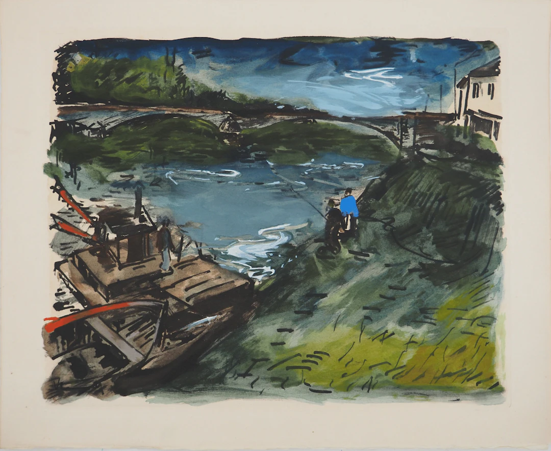 Maurice DE VLAMINCK : Rive gauche, Berges, Gravure originale, signée