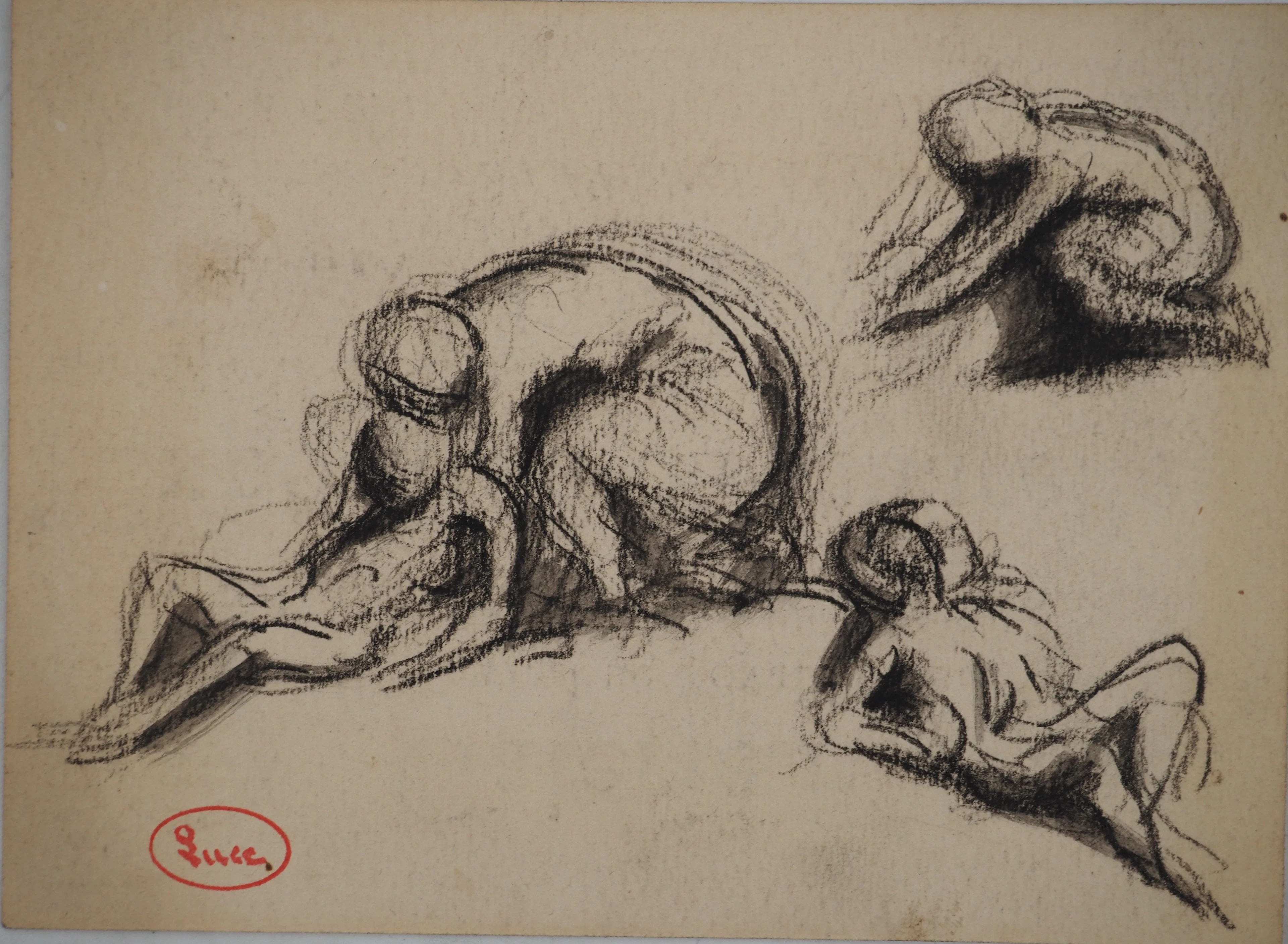 Maximilien LUCE : Etudes de personnage allongé, Dessin original signé