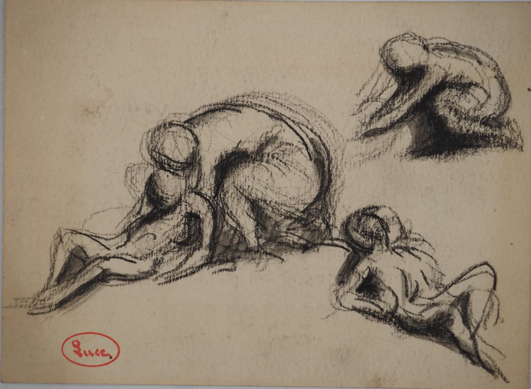Maximilien LUCE : Etudes de personnage allongé, Dessin original signé