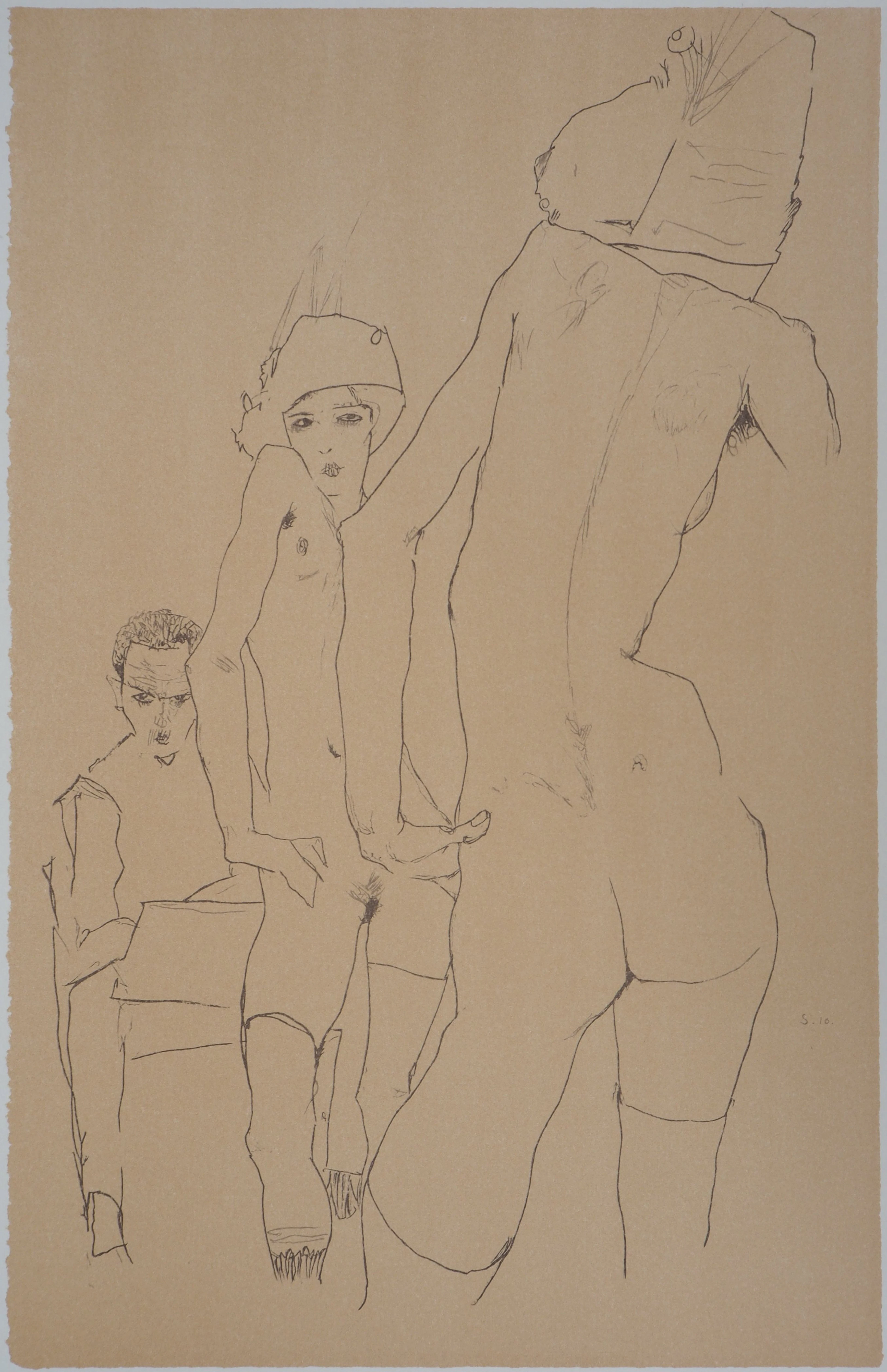 Egon SCHIELE (d’après) : L’esquisse face au miroir - Lithographie Signée