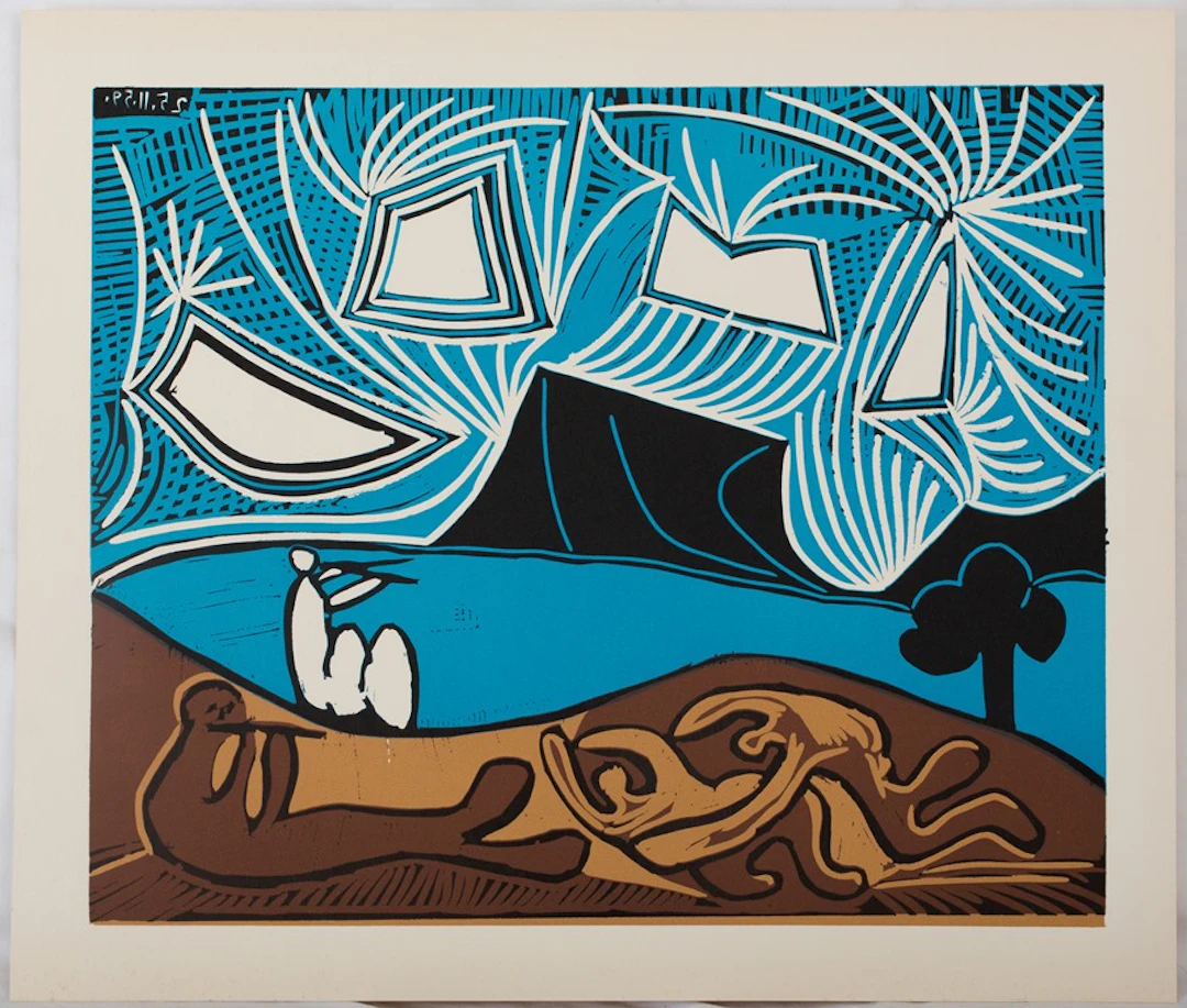 Pablo PICASSO : Bacchanale au ciel étoilé - Linogravure (1962)