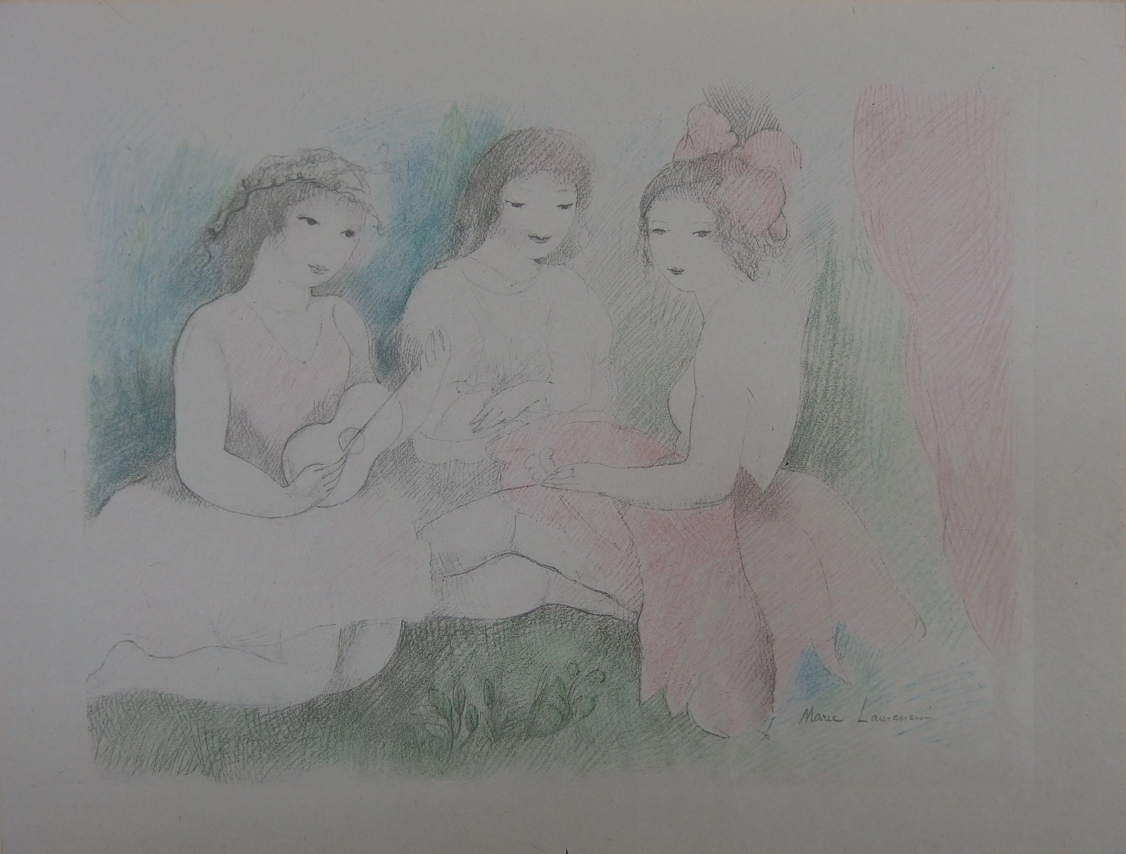 Marie LAURENCIN : Les trois amies avec une guitare; Lithographie signée - 1928