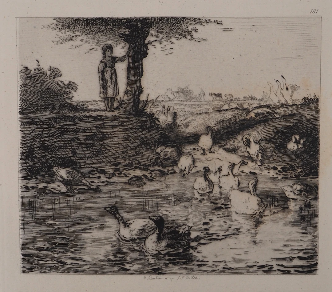 Jean François MILLET (d’après) - Canards à la mare,1873 - Gravure, signée
