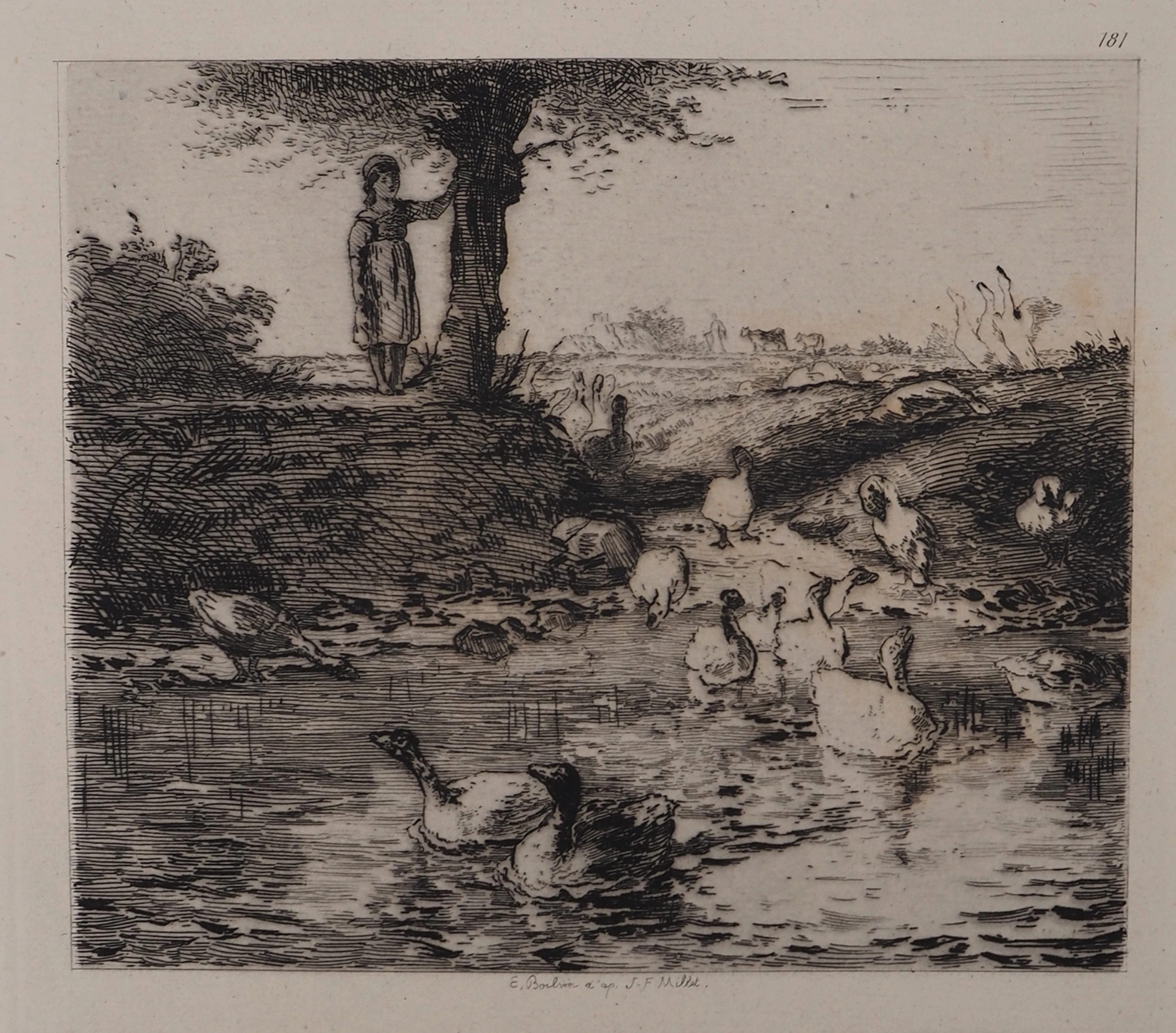 Jean François MILLET (d’après) - Canards à la mare,1873 - Gravure, signée