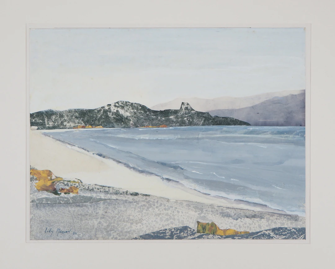 Lily MASSON : La Longue plage, 1984 - Tempéra et collage original signé