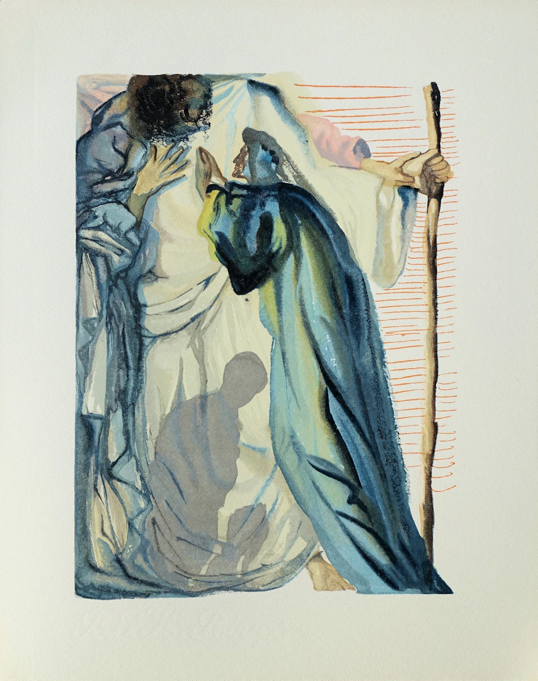 Salvador DALI : Un esprit interroge Dante, Bois gravé original