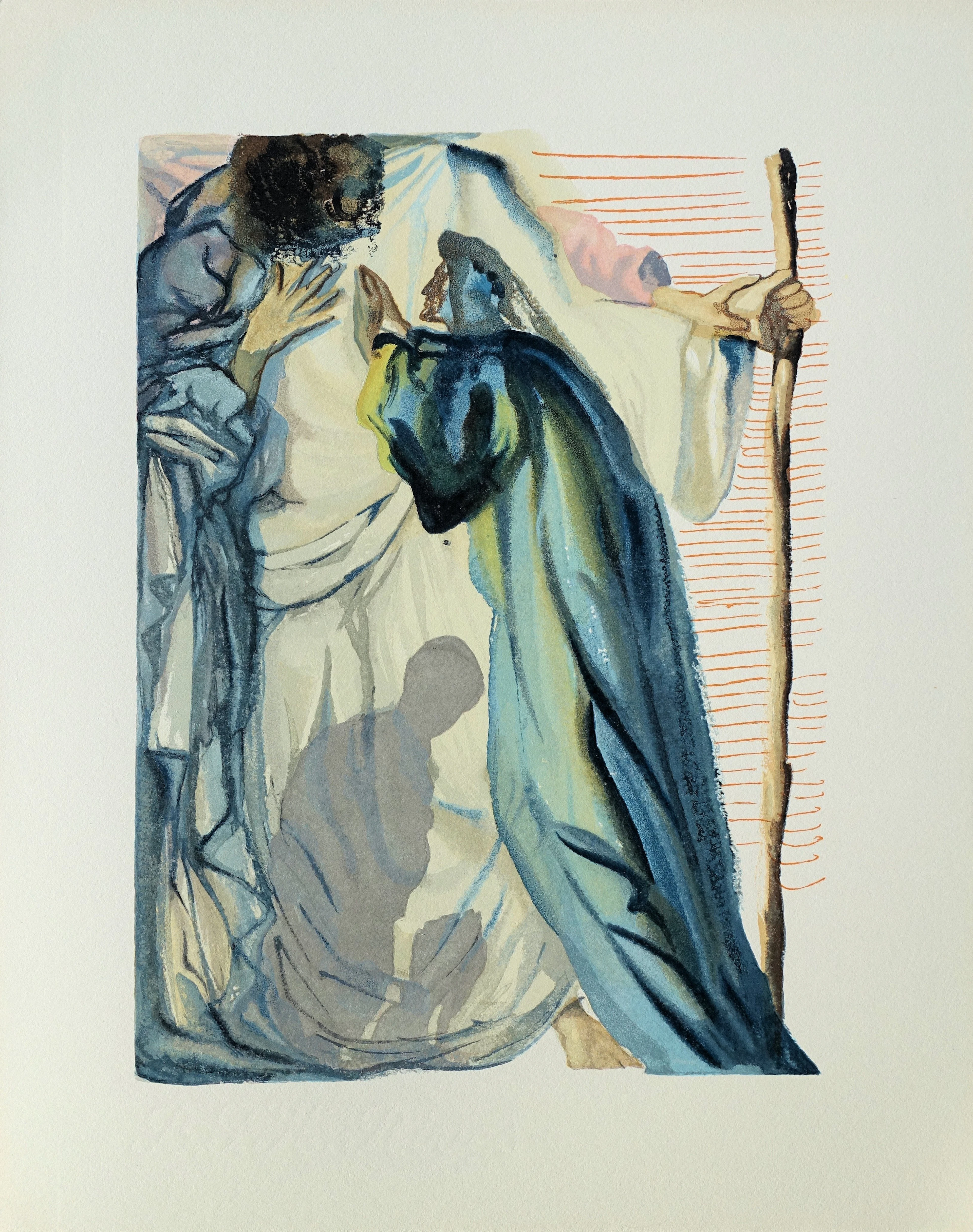 Salvador DALI : Un esprit interroge Dante, Bois gravé original
