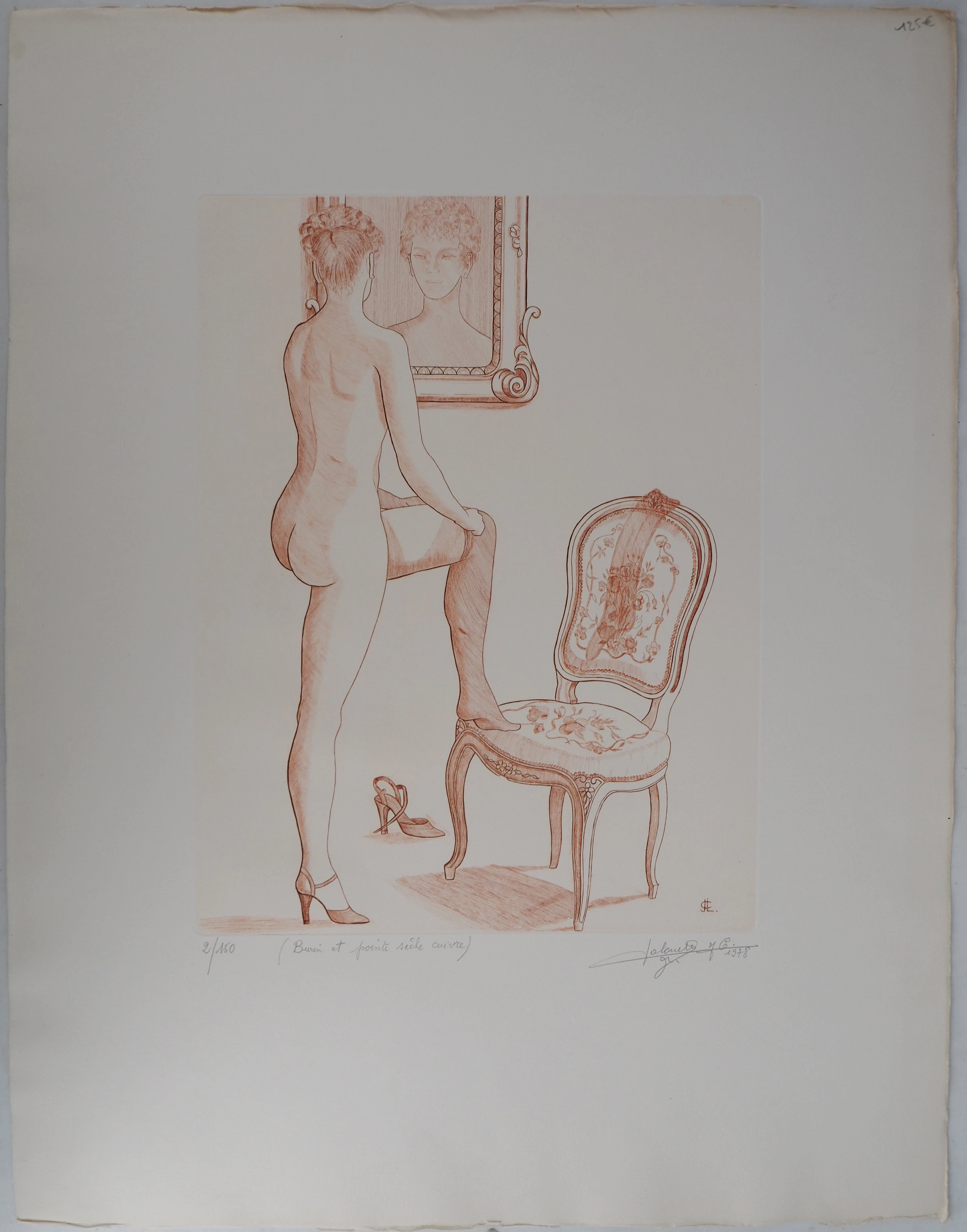 Jean Claude LALOUETTE - Femme aux bas, 1978 - Gravure originale, signée