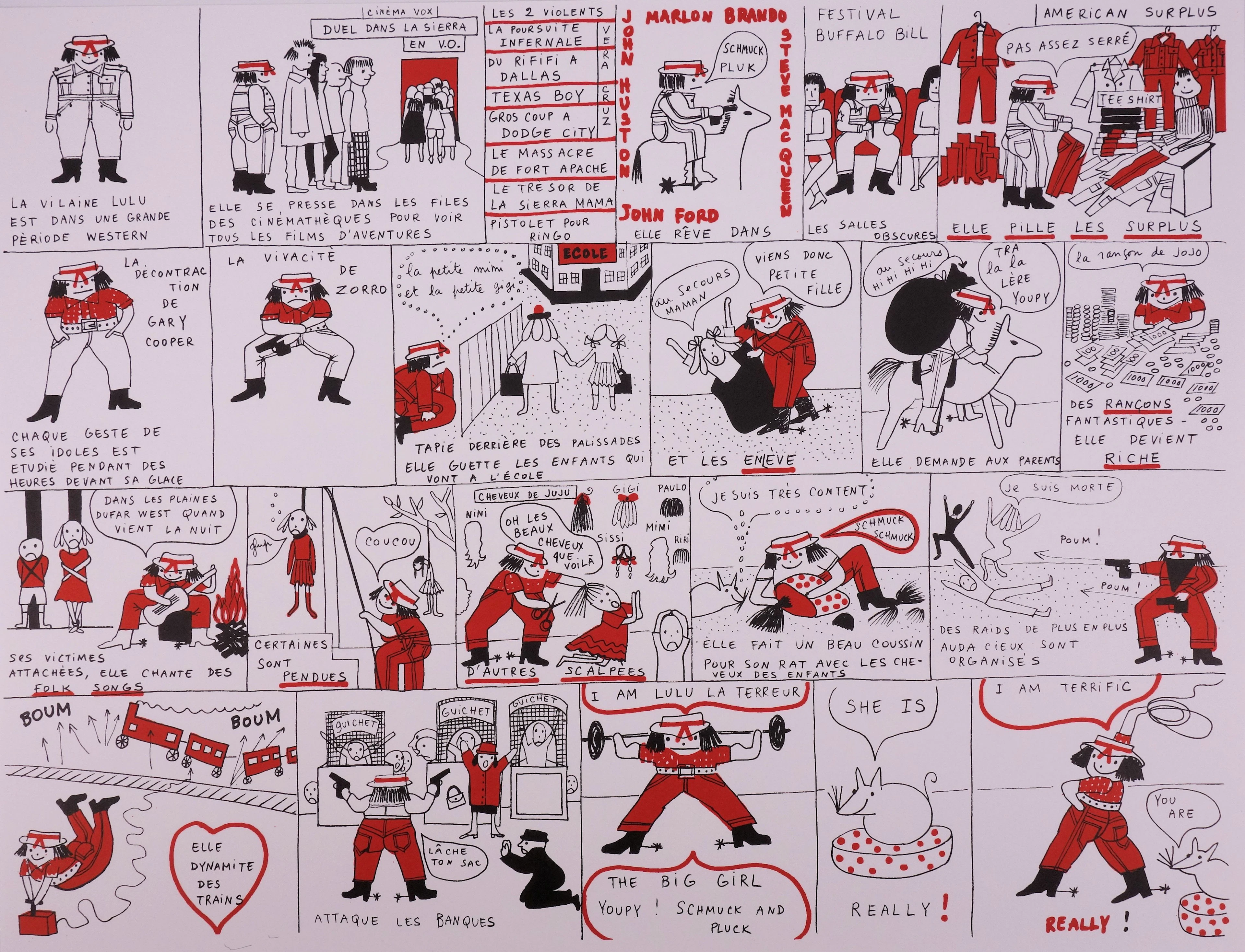 Yves SAINT LAURENT : La vilaine Lulu et les Westerns, 1985 - Lithographie