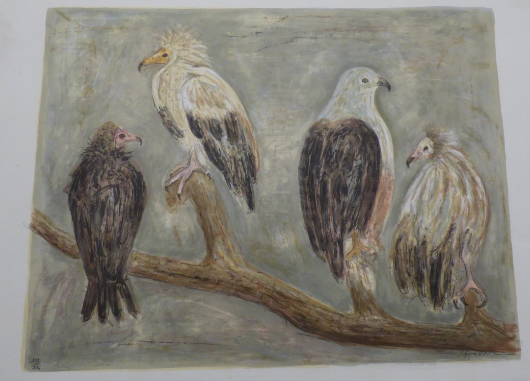 Jacques BIRR - Les vautours, 1980 - Lithographie originale signée au crayon