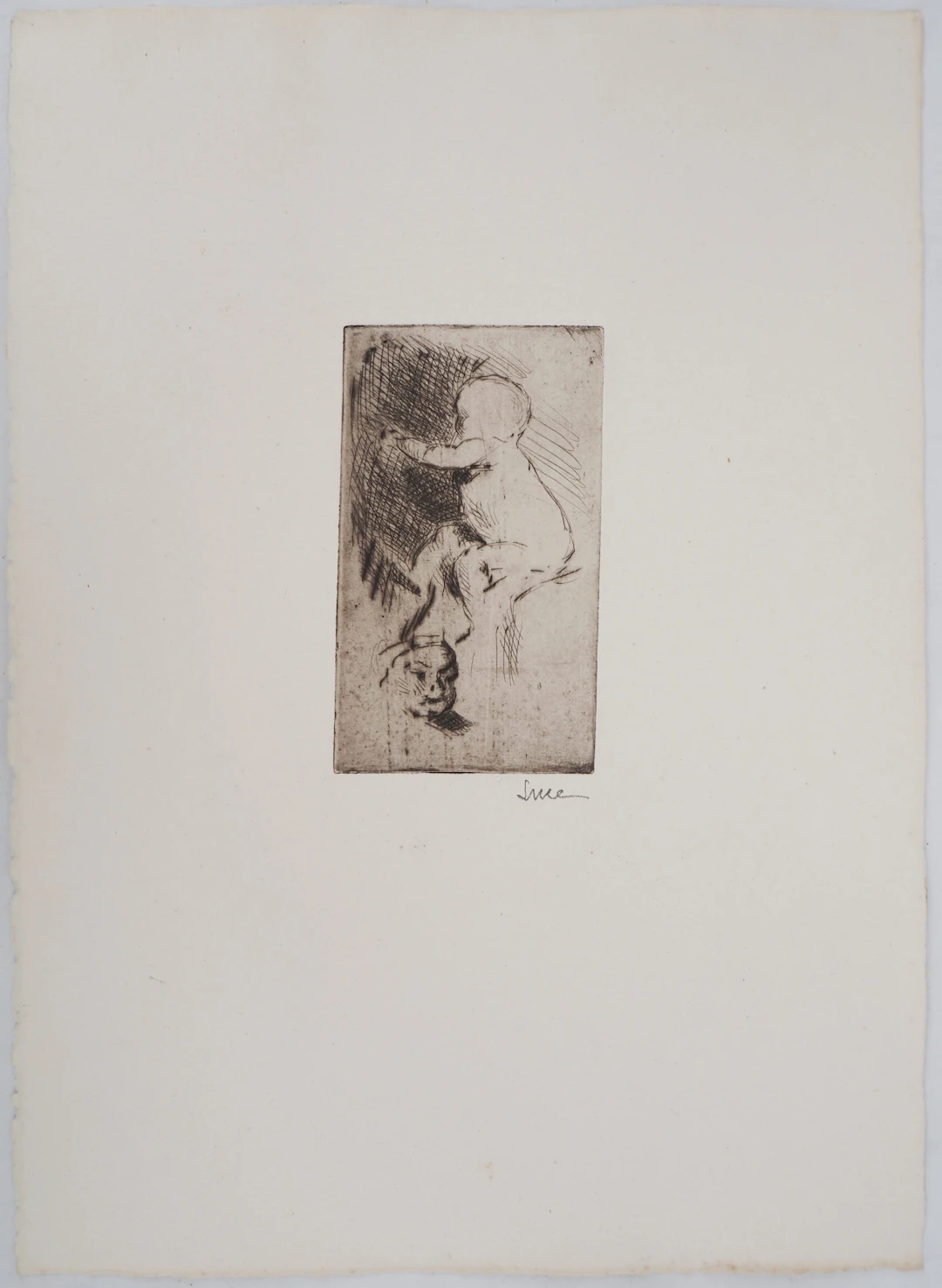 Maximilien LUCE - Etude d'un nourrisson Vers 1890 - Gravure originale signée