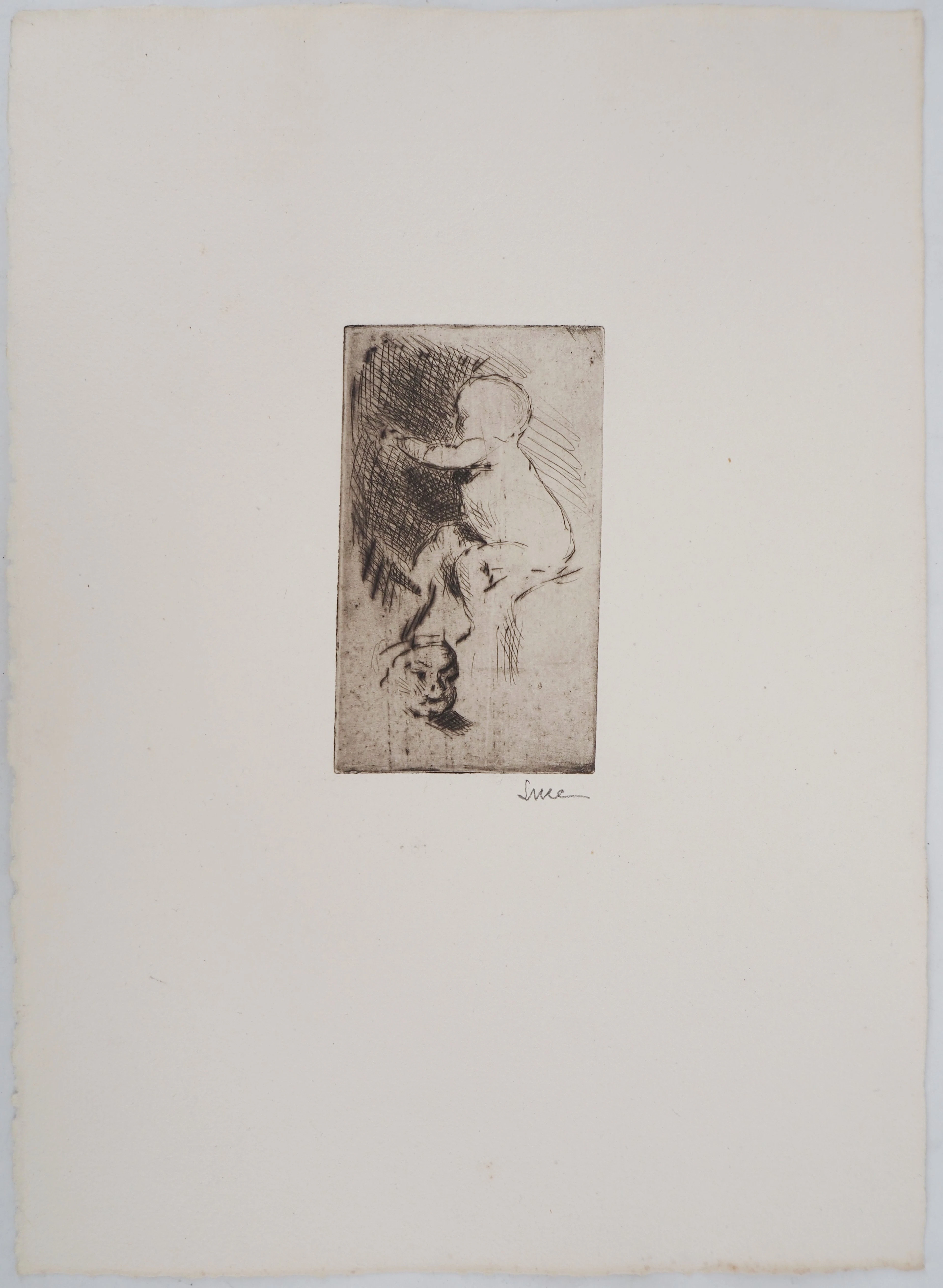 Maximilien LUCE - Etude d'un nourrisson Vers 1890 - Gravure originale signée