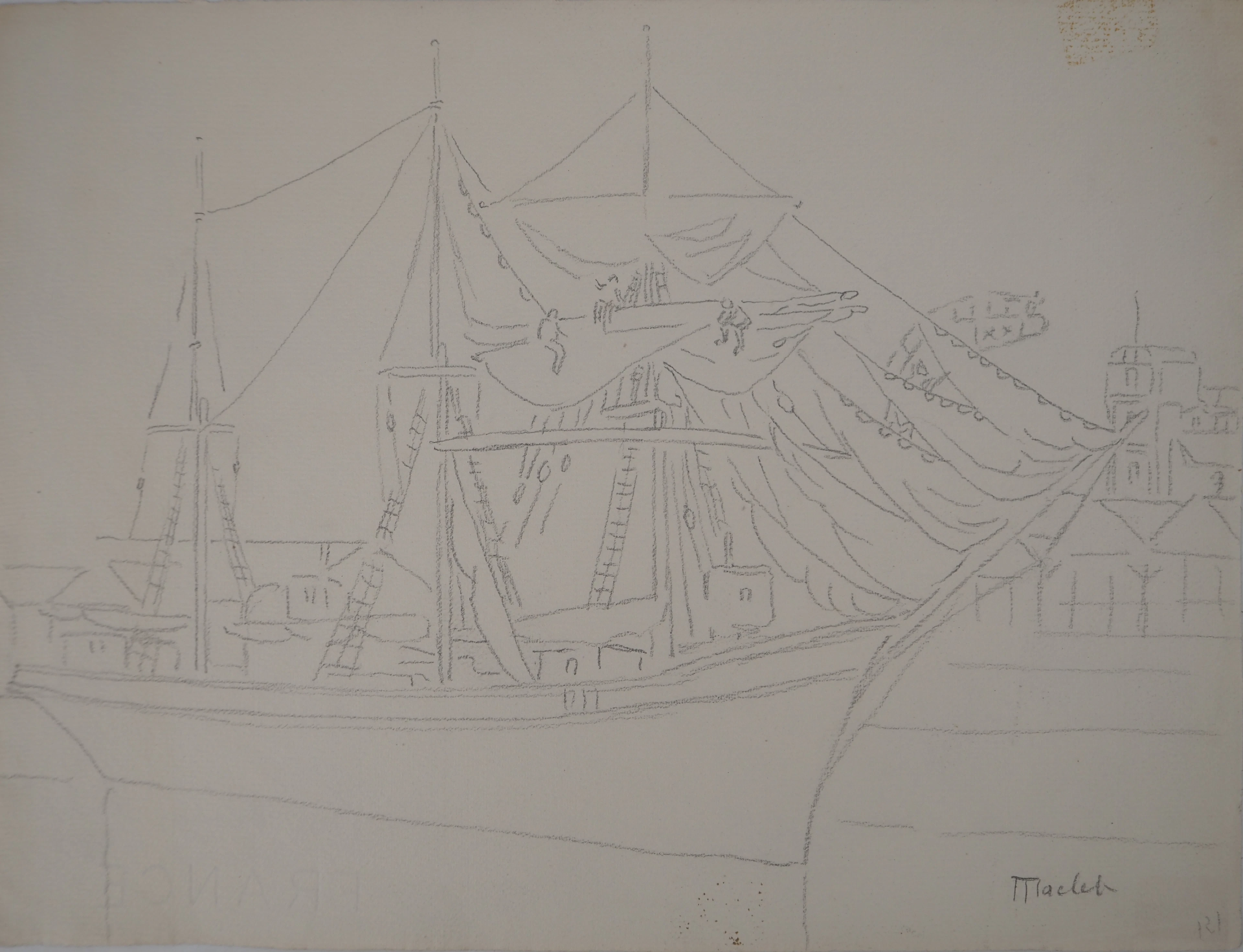 Elisée MACLET - Bateau : le trois mats - Dessin original, signé