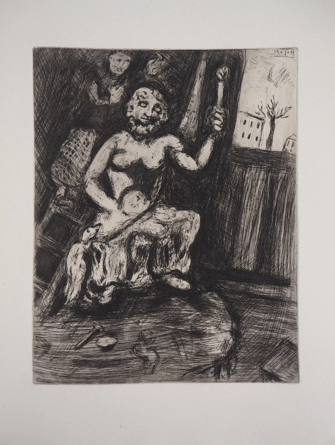 Marc CHAGALL - Le Statuaire et la statue de Jupiter, 1952 - Gravure