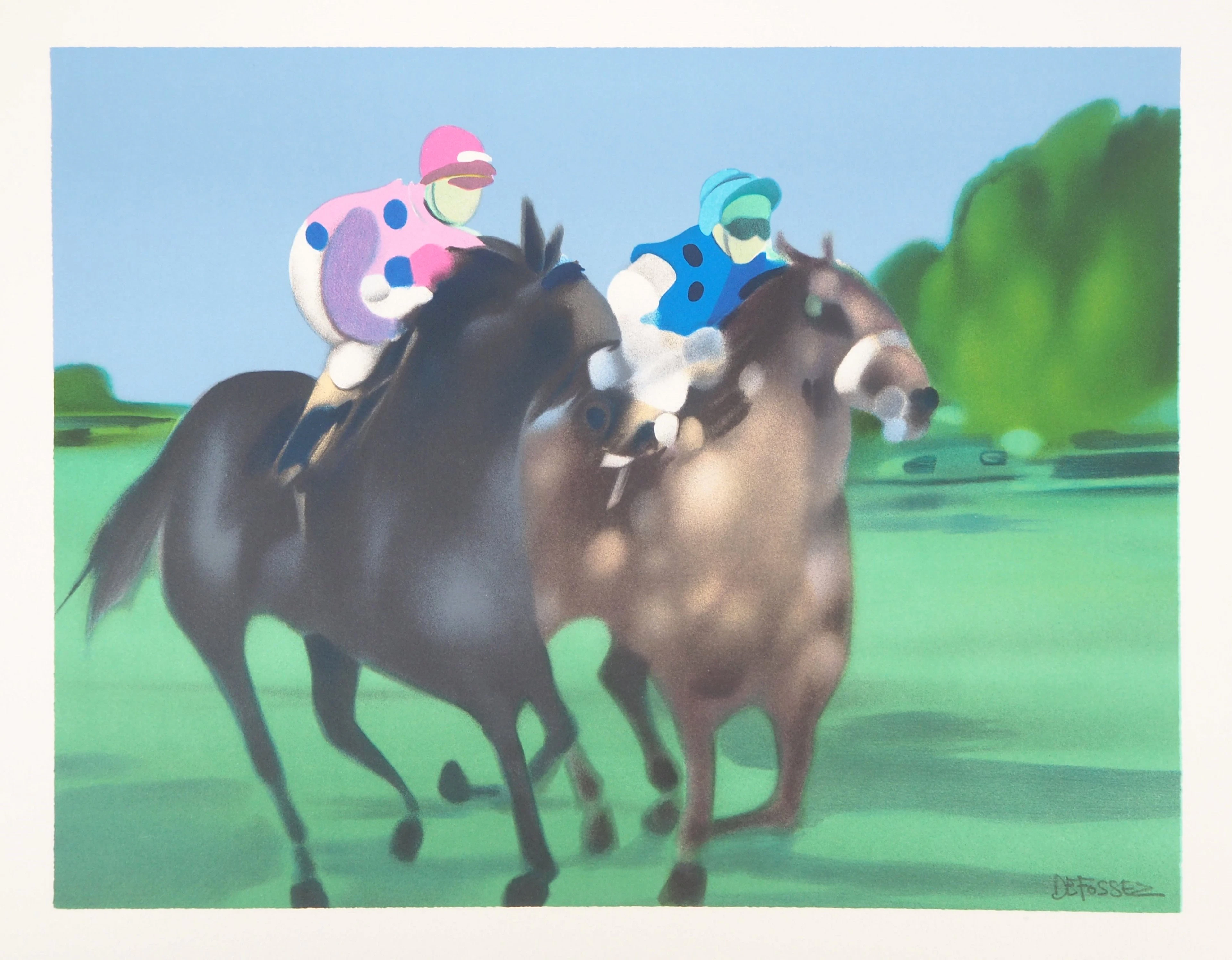 Alfred DEFOSSEZ : Au galop - Lithographie originale signée