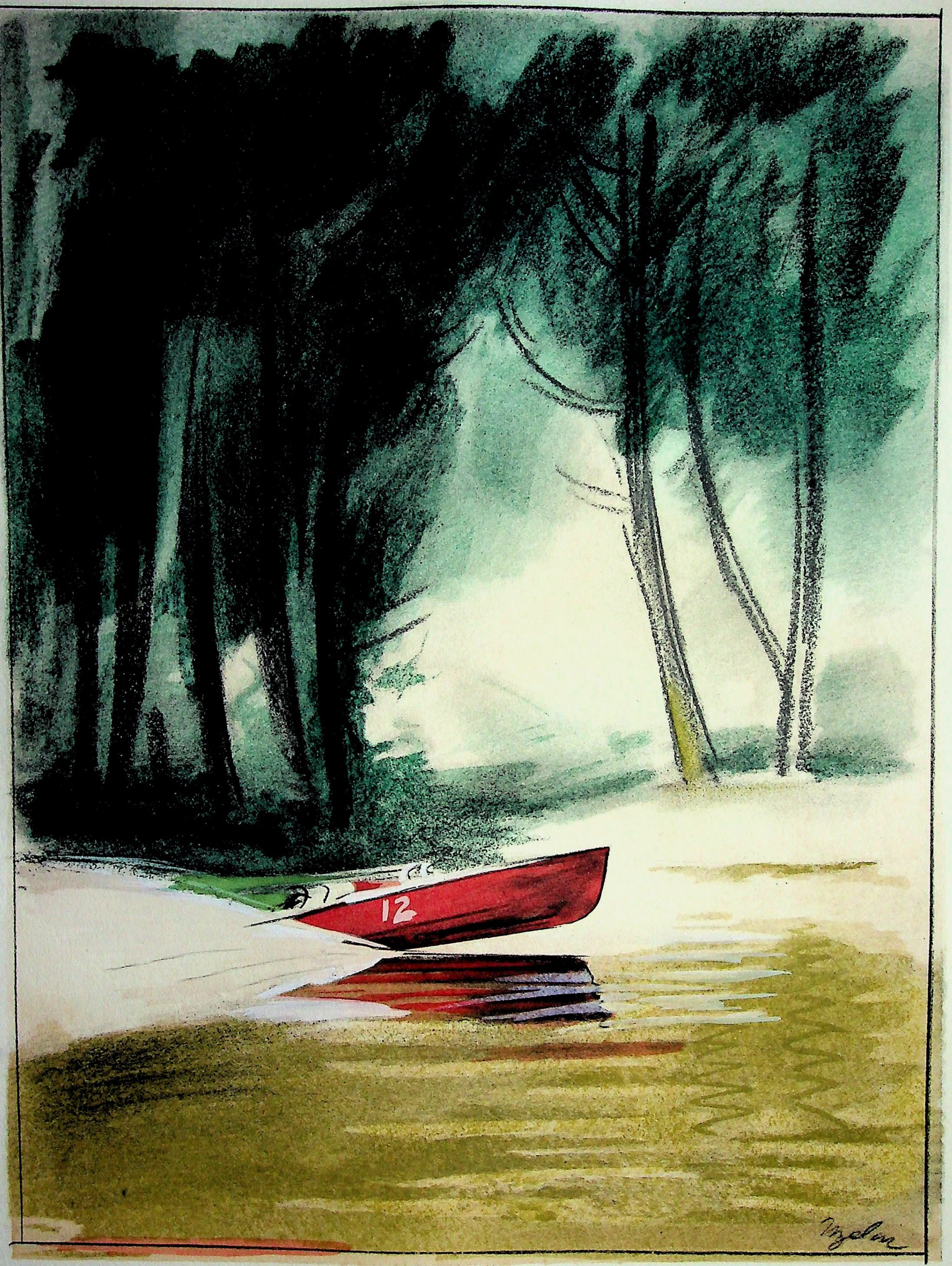 Milivoj Uzelac - Bateau : le Hors Bord - Lithographie originale signée