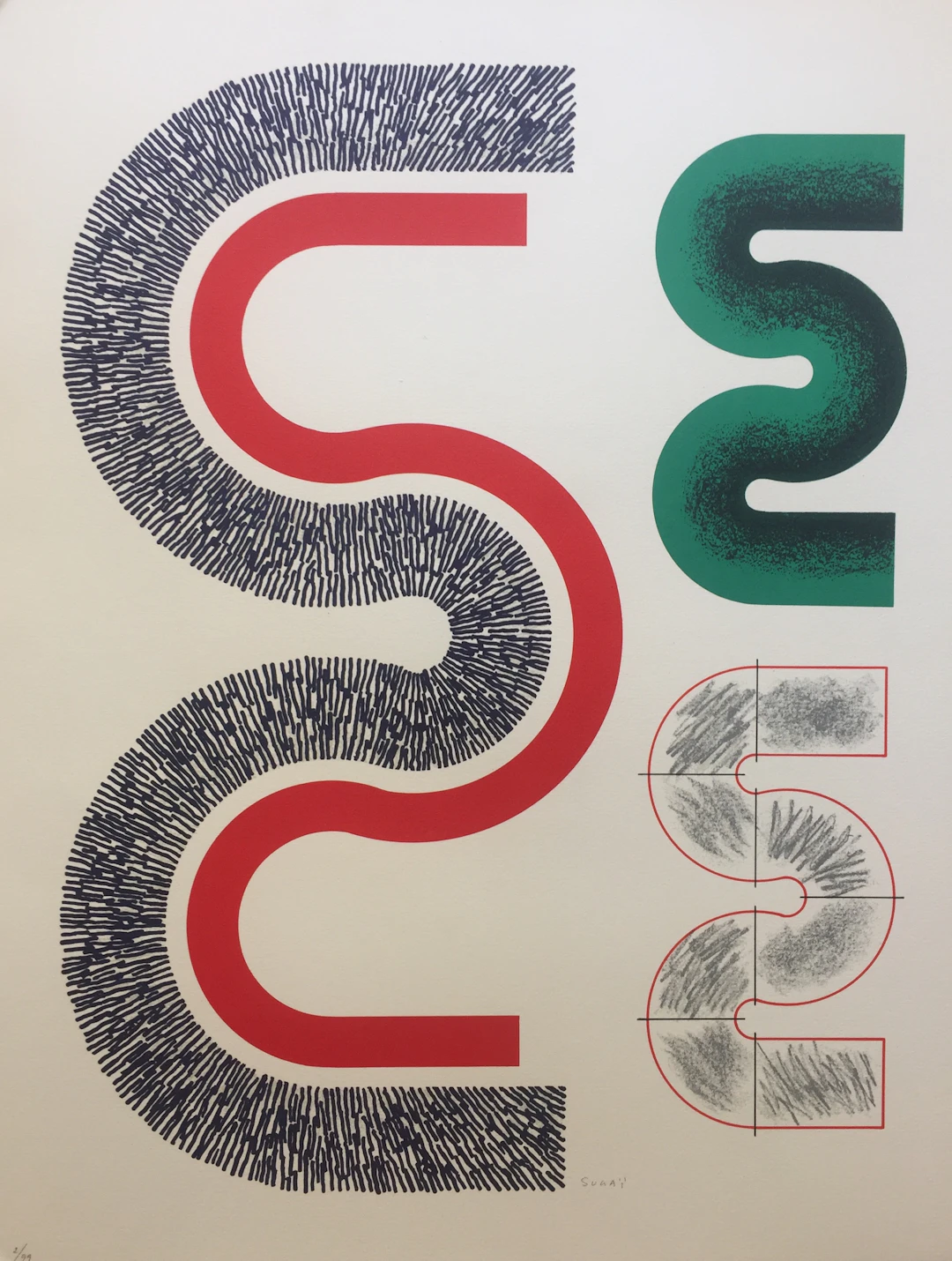 Kumi SUGAI - S (Trois), 1990 - Lithographie signée au crayon