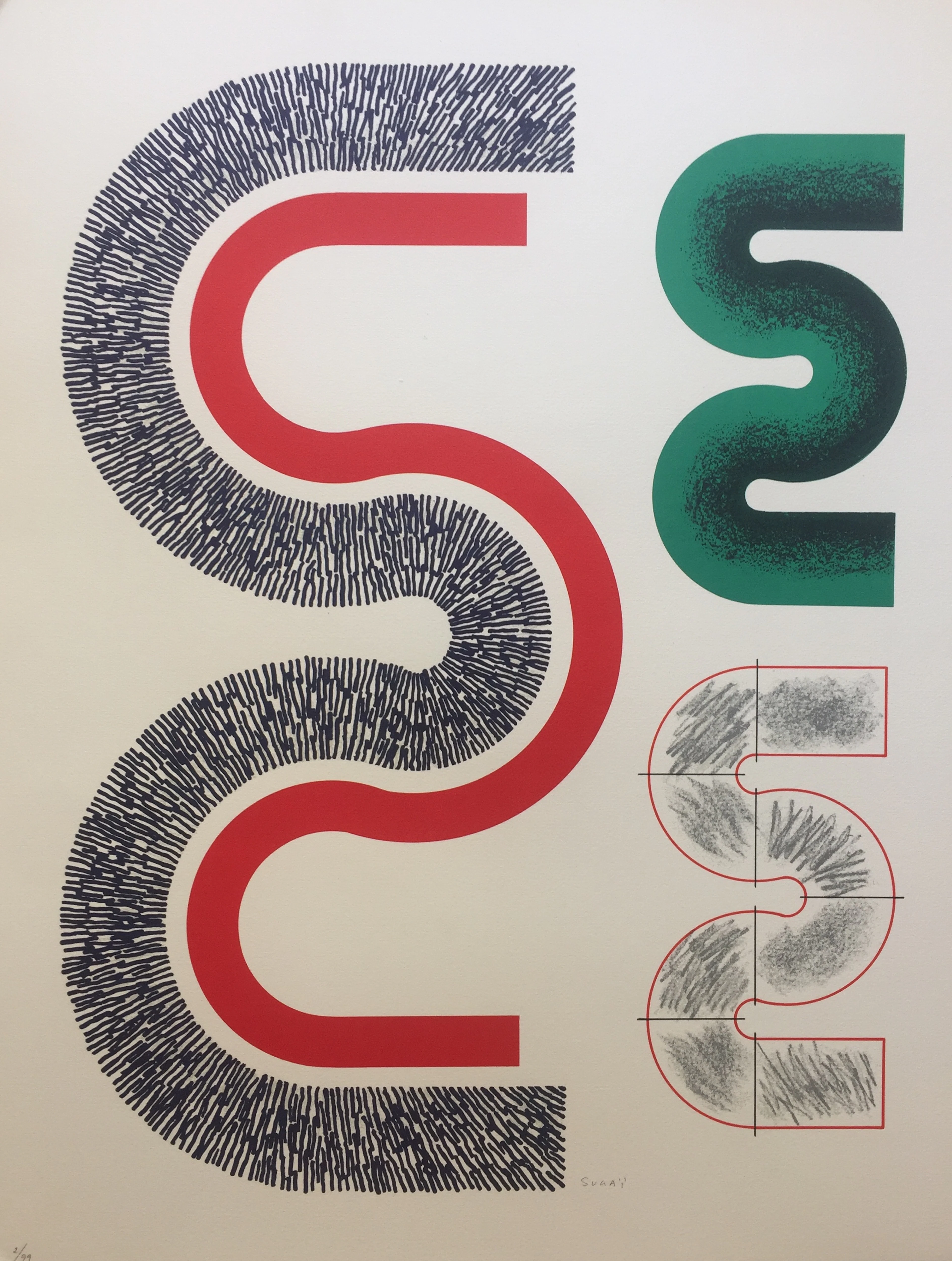Kumi SUGAI - S (Trois), 1990 - Lithographie signée au crayon