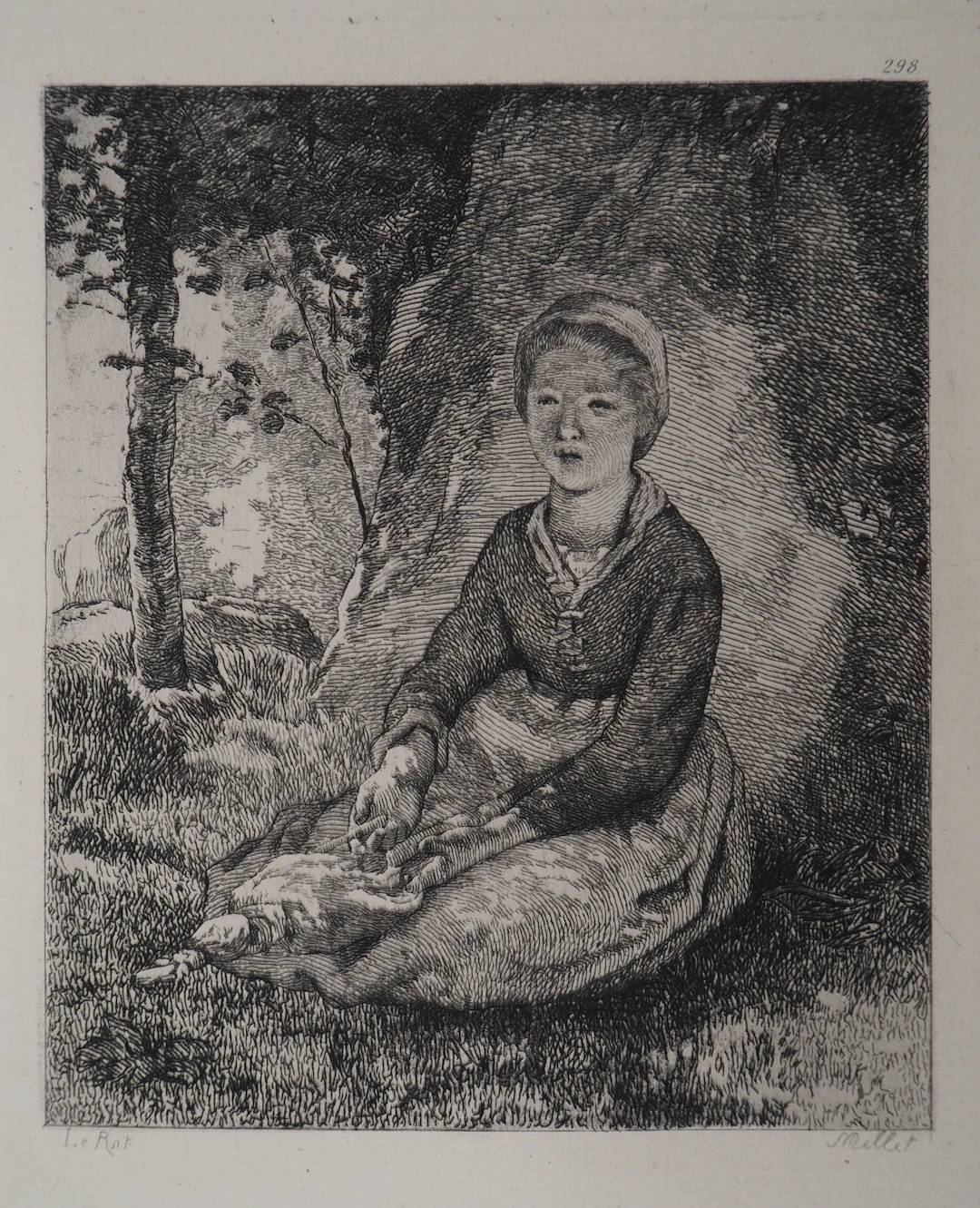 Jean François MILLET (d’après) - La jeune bergère,1873 - Gravure, signée