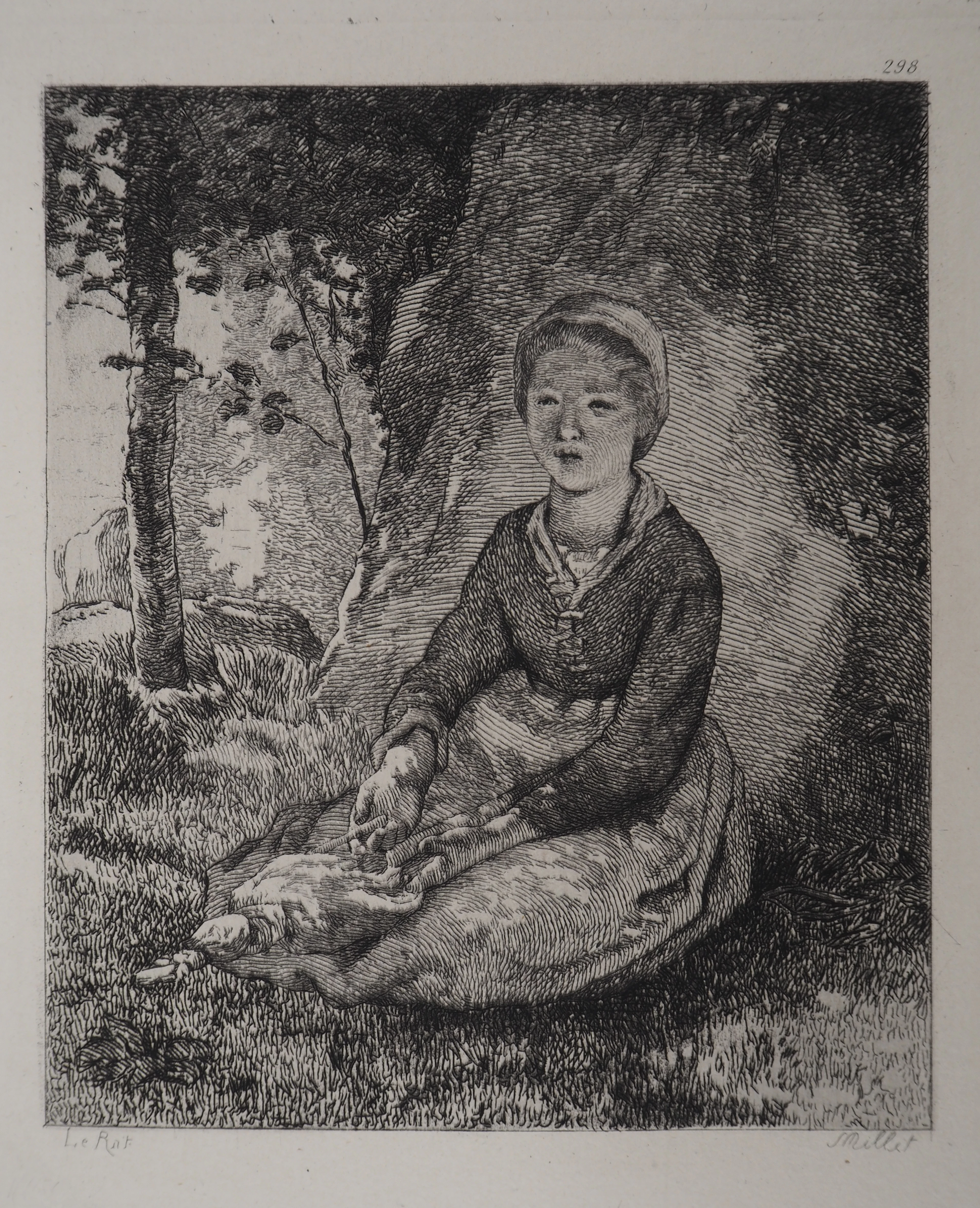 Jean François MILLET (d’après) - La jeune bergère,1873 - Gravure, signée