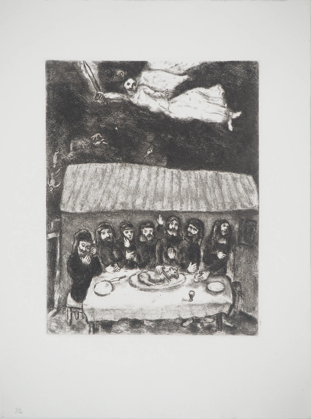 Marc CHAGALL : Le repas de la Pâque, Gravure originale signée